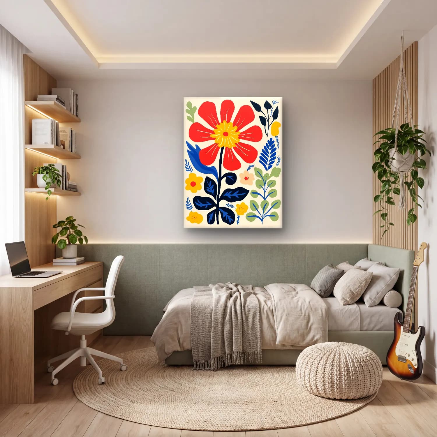 Boho Çiçek Deseni No. 45 cam tablo — genç odasında