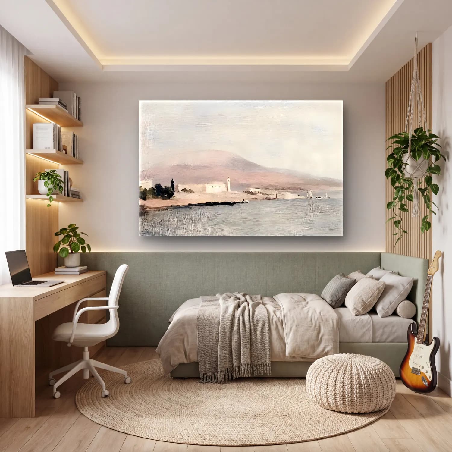 Yağlı Boya Yunan Adası No. 4 cam tablo — genç odasında
