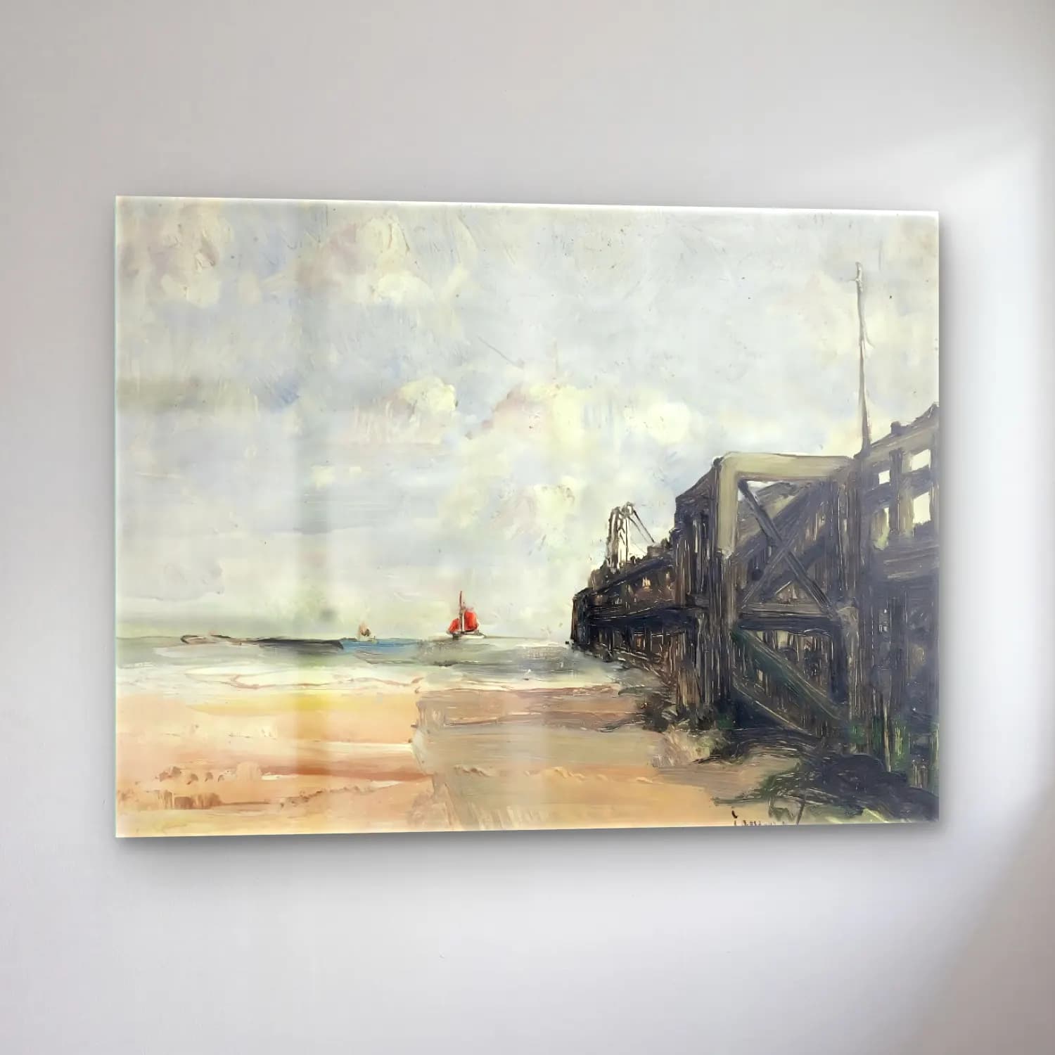 Yağlı Boya Liman ve Tekneler No. 8 cam tablo — sol açıdan görünüm