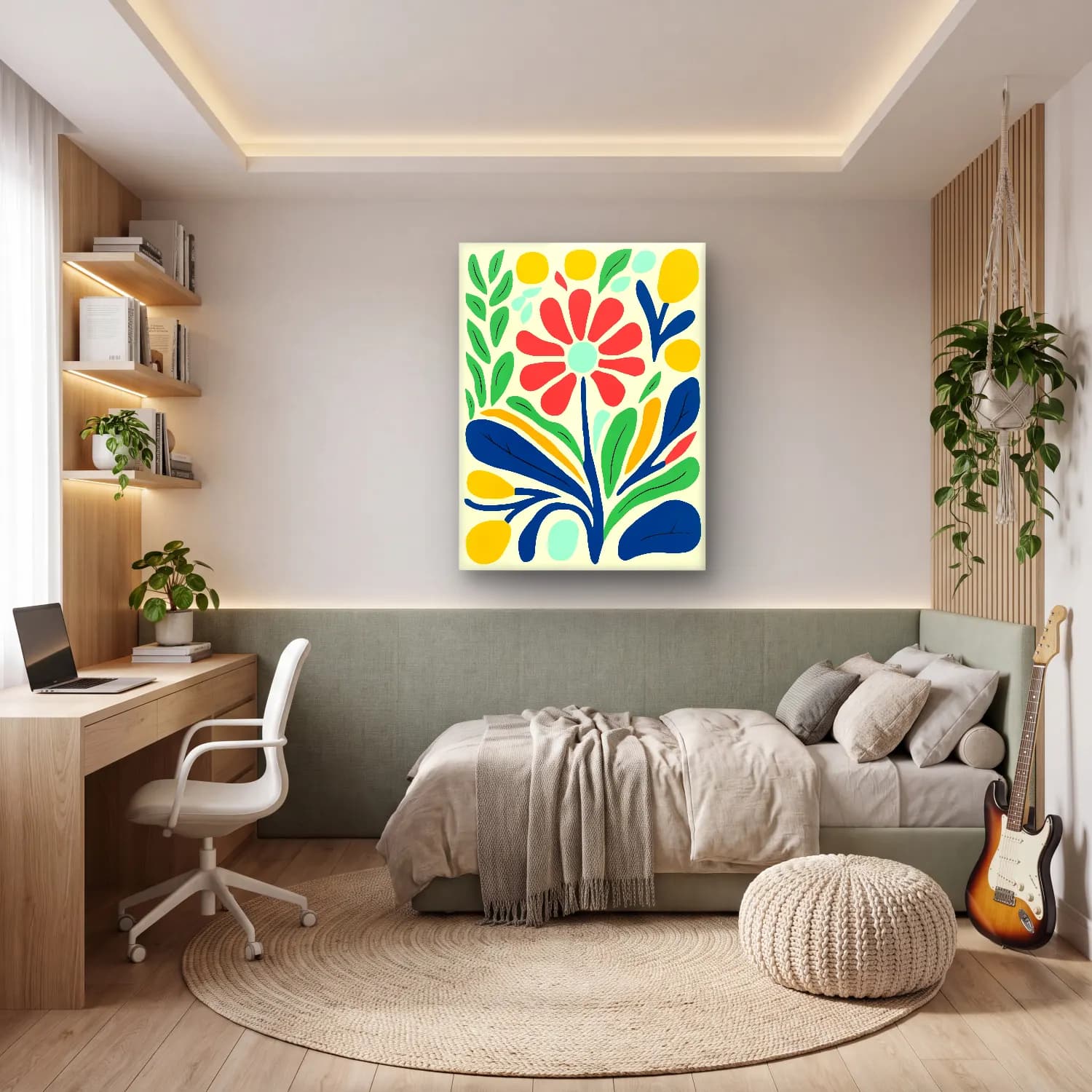 Boho Çiçek Deseni No. 46 cam tablo — genç odasında