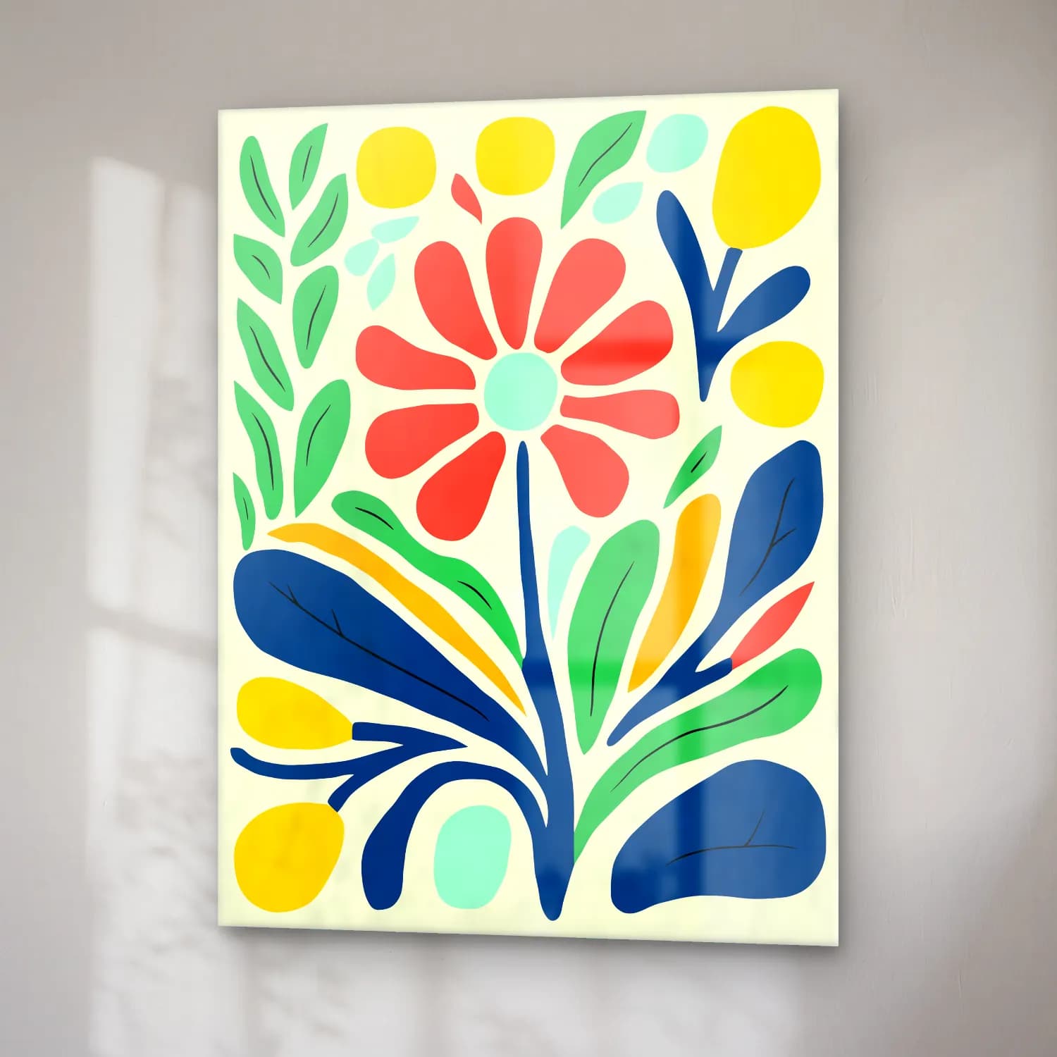 Boho Çiçek Deseni No. 46 cam tablo — sağ açıdan görünüm