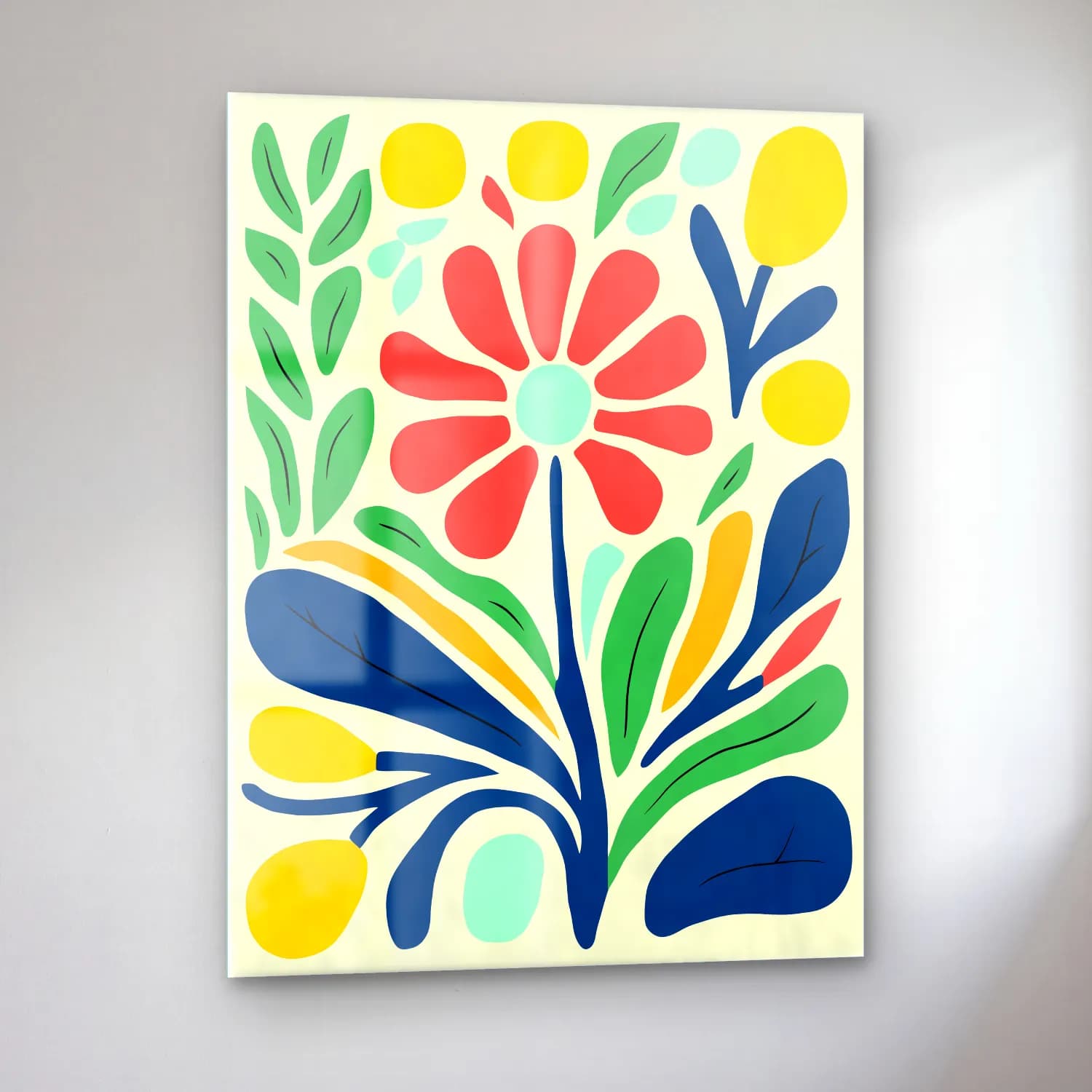 Boho Çiçek Deseni No. 46 cam tablo — sol açıdan görünüm