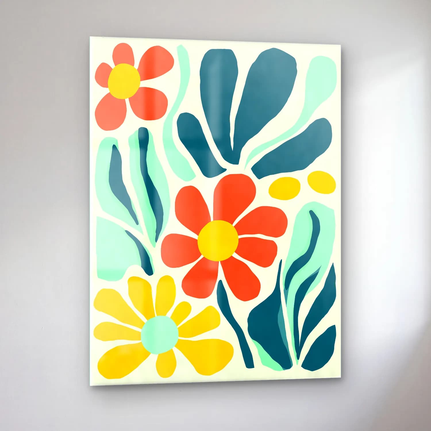 Boho Çiçek Deseni No. 47 cam tablo — sol açıdan görünüm