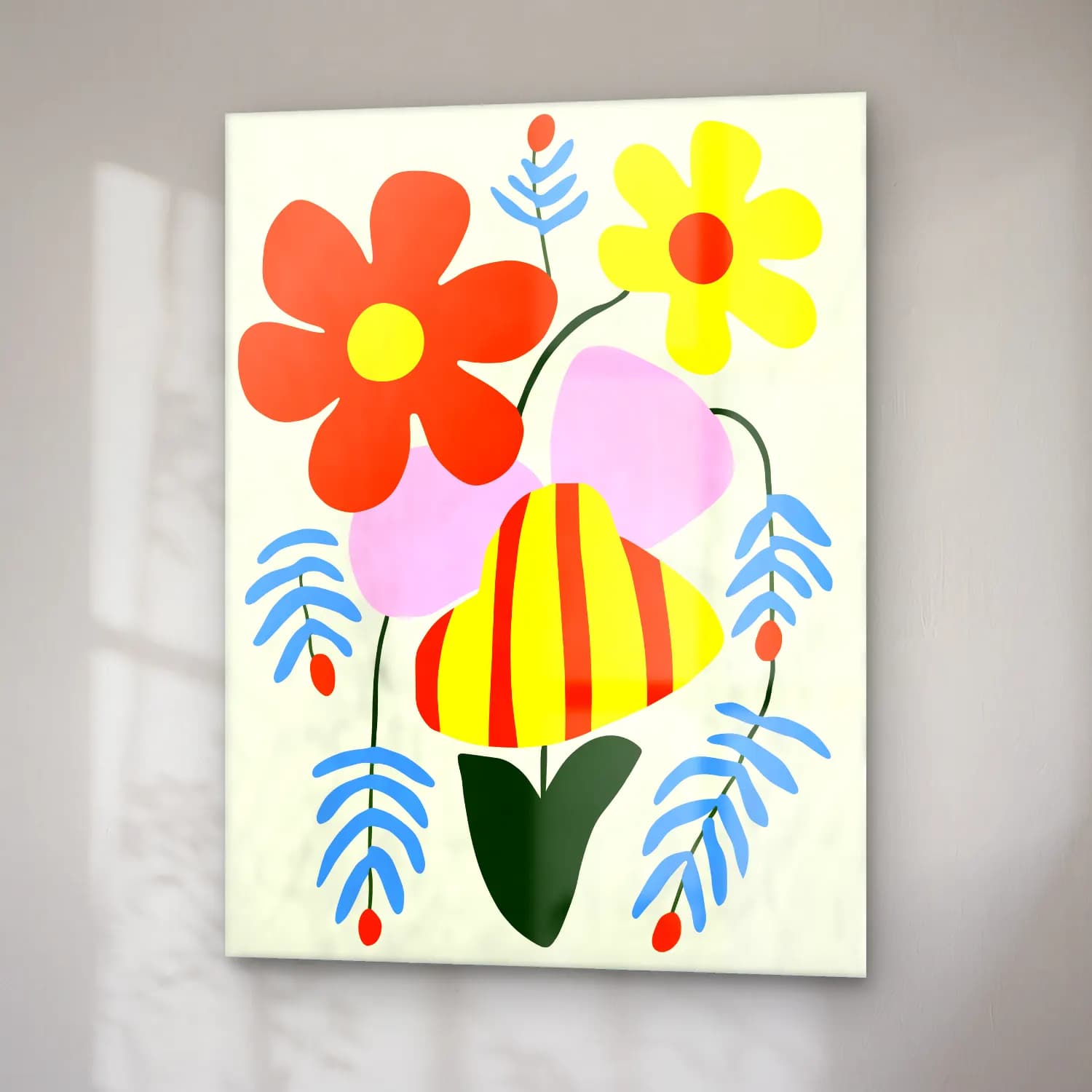 Boho Çiçek Deseni No. 48 cam tablo — sağ açıdan görünüm