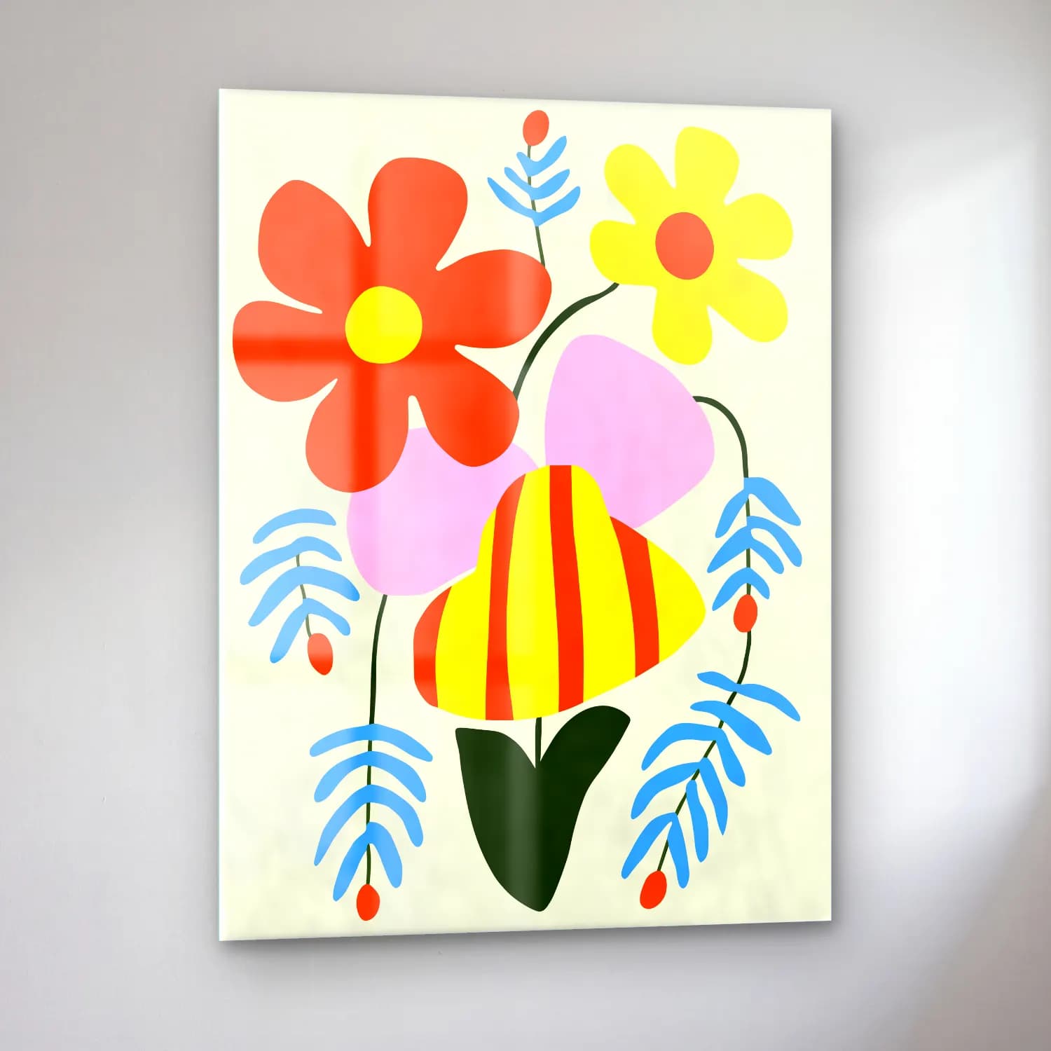 Boho Çiçek Deseni No. 48 cam tablo — sol açıdan görünüm