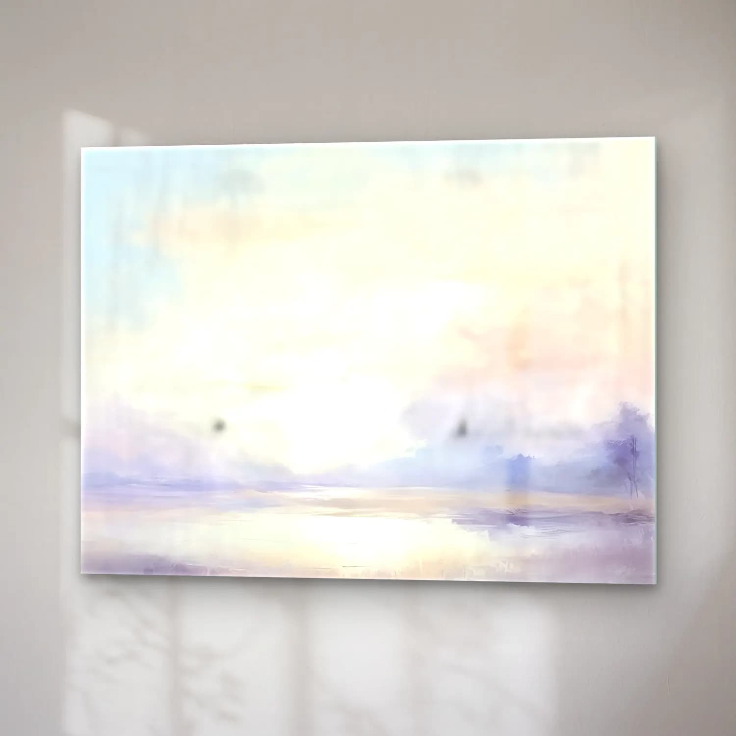 Pastel Gün Batımında Göl No. 3 cam tablo — sağ açıdan görünüm