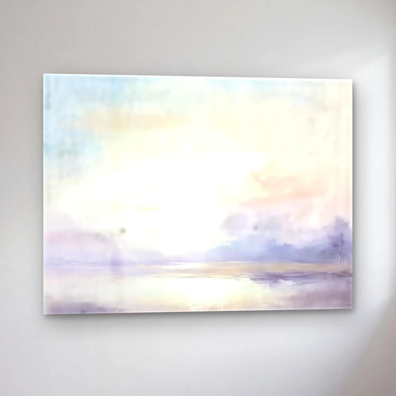 Pastel Gün Batımında Göl No. 3 cam tablo — sol açıdan görünüm