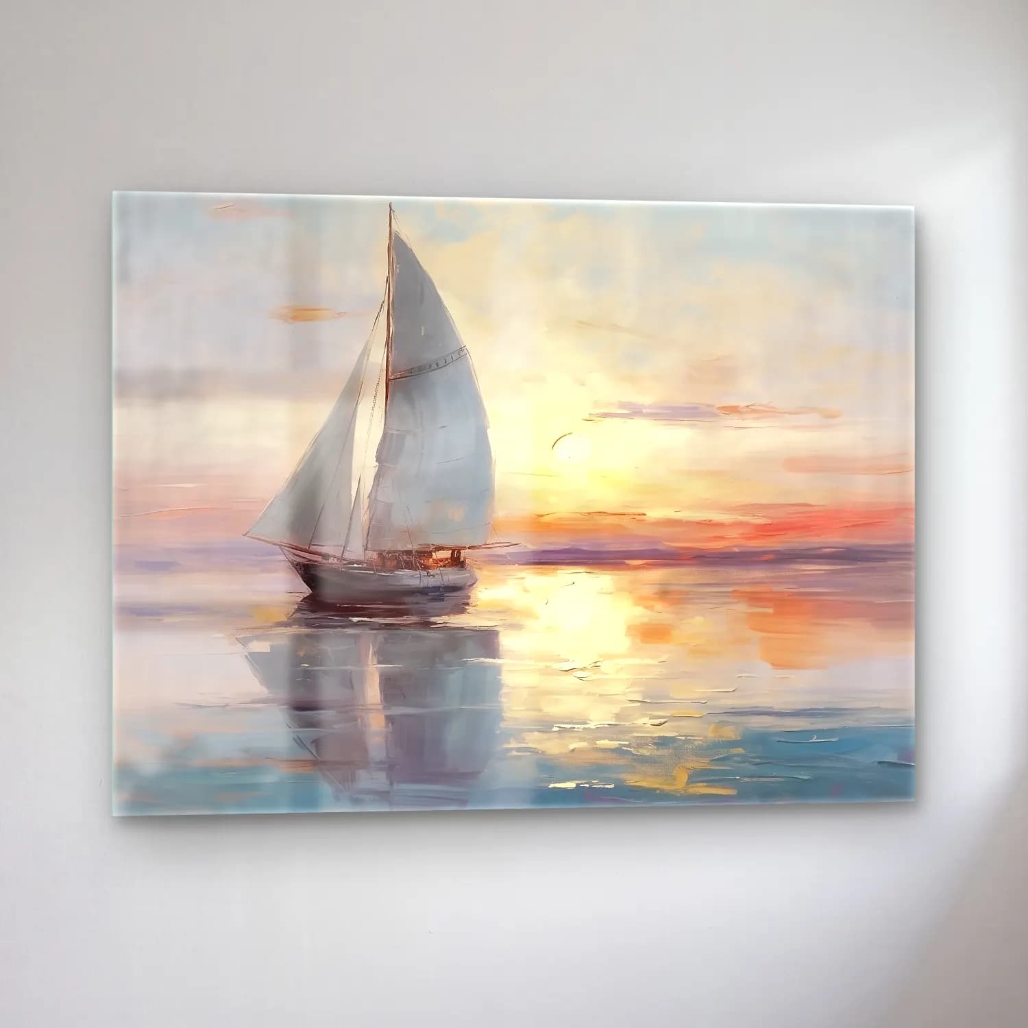 Yağlı Boya Yelkenliler No. 22 cam tablo — sol açıdan görünüm
