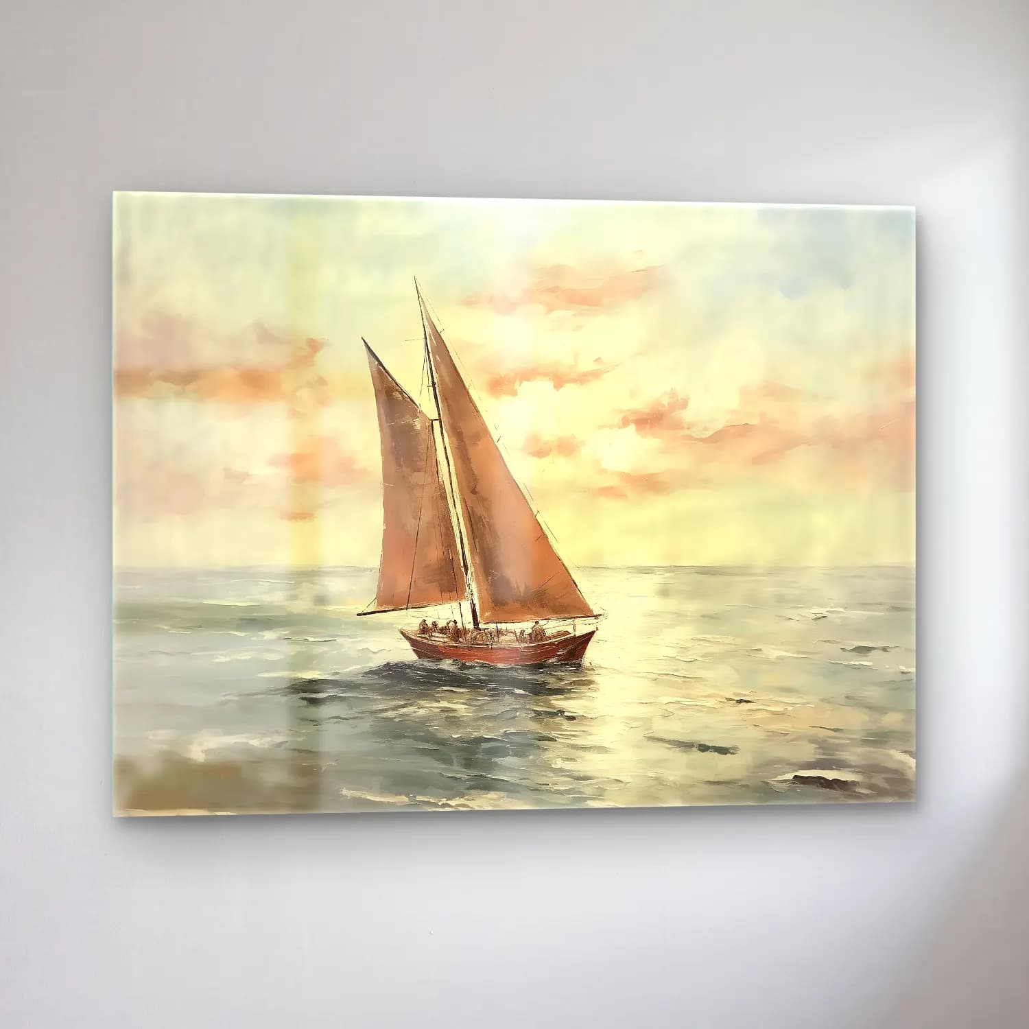 Yağlı Boya Yelken Yarışı No. 7 cam tablo — sol açıdan görünüm