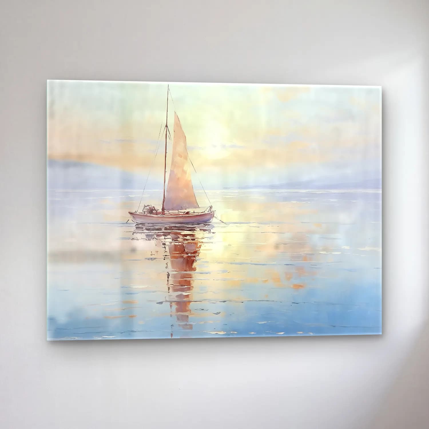 Yağlı Boya Yelkenliler No. 23 cam tablo — sol açıdan görünüm