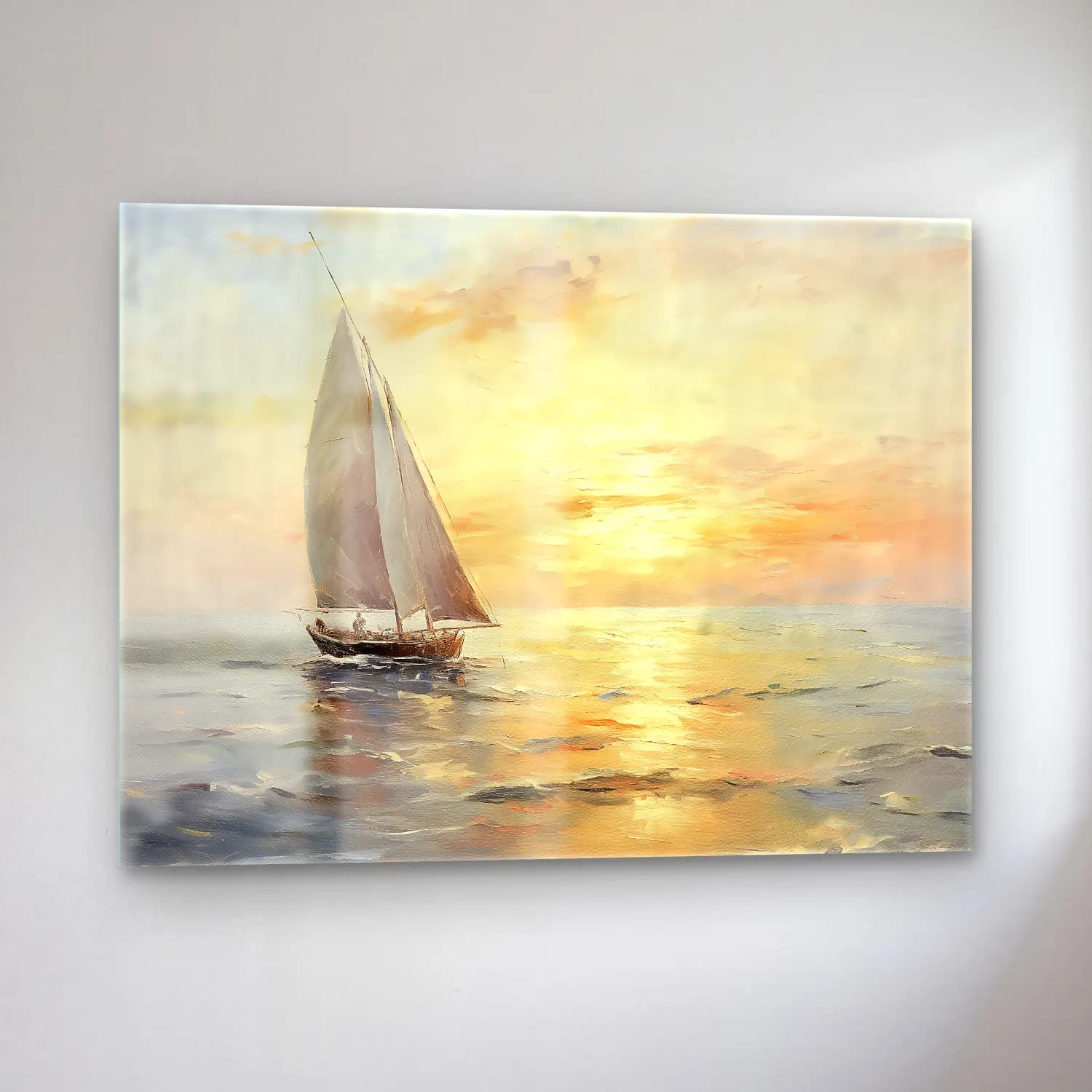 Yağlı Boya Yelkenliler No. 25 cam tablo — sol açıdan görünüm