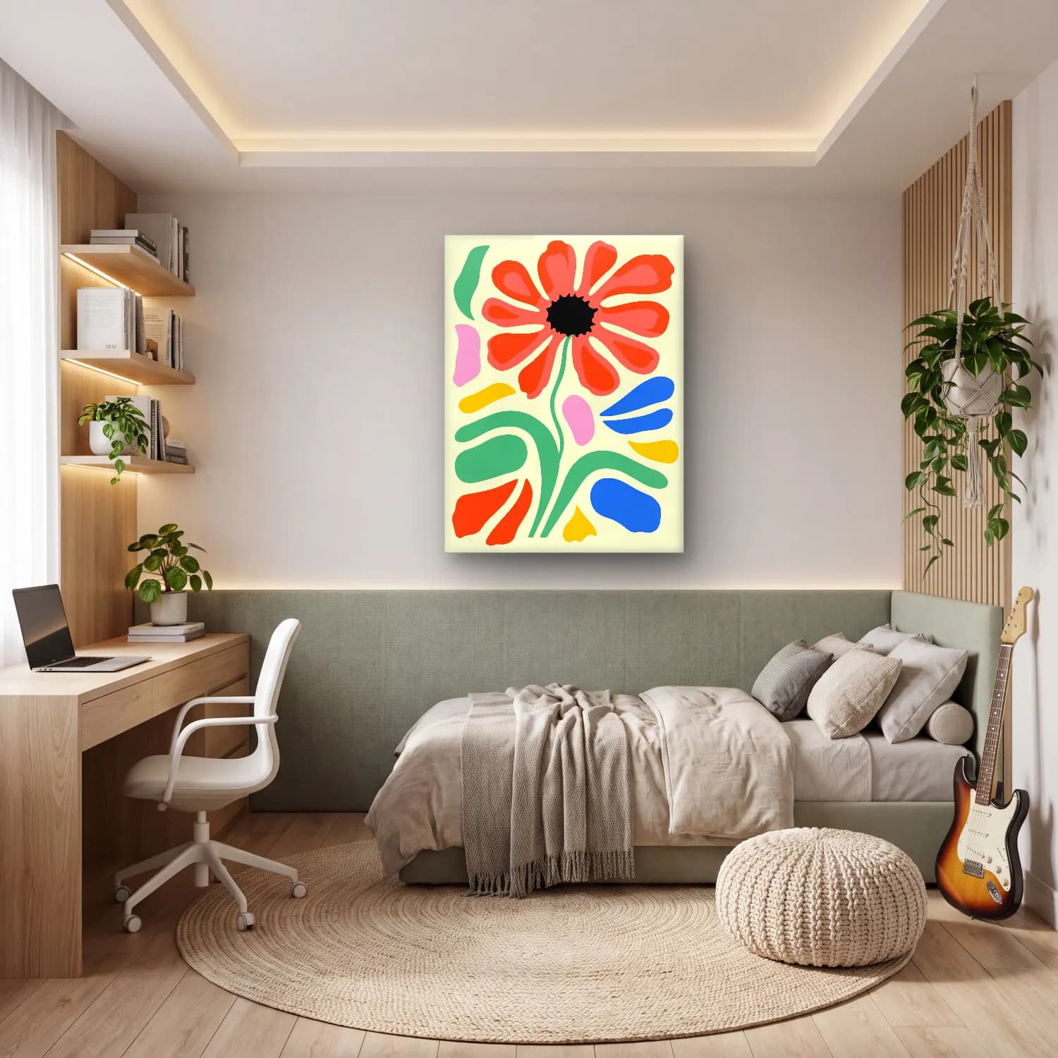 Boho Çiçek Deseni No. 49 cam tablo — genç odasında