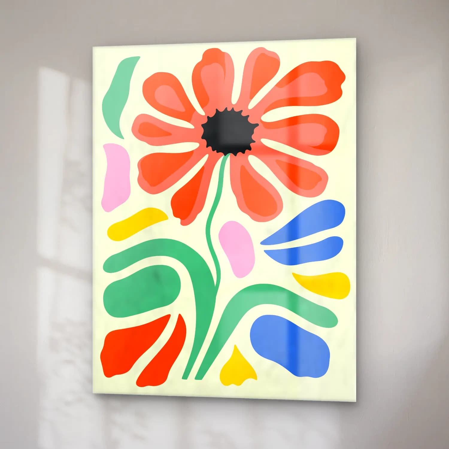 Boho Çiçek Deseni No. 49 cam tablo — sağ açıdan görünüm