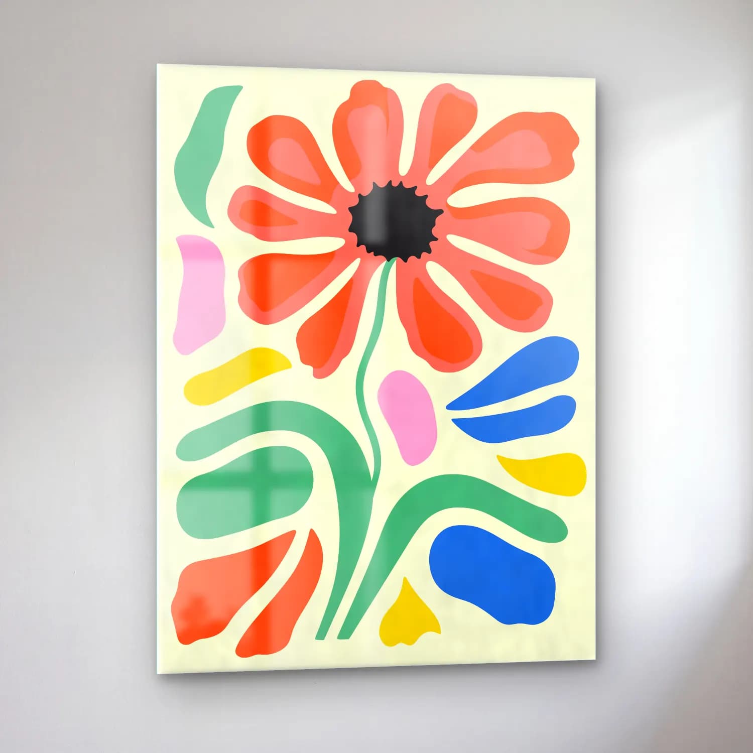 Boho Çiçek Deseni No. 49 cam tablo — sol açıdan görünüm
