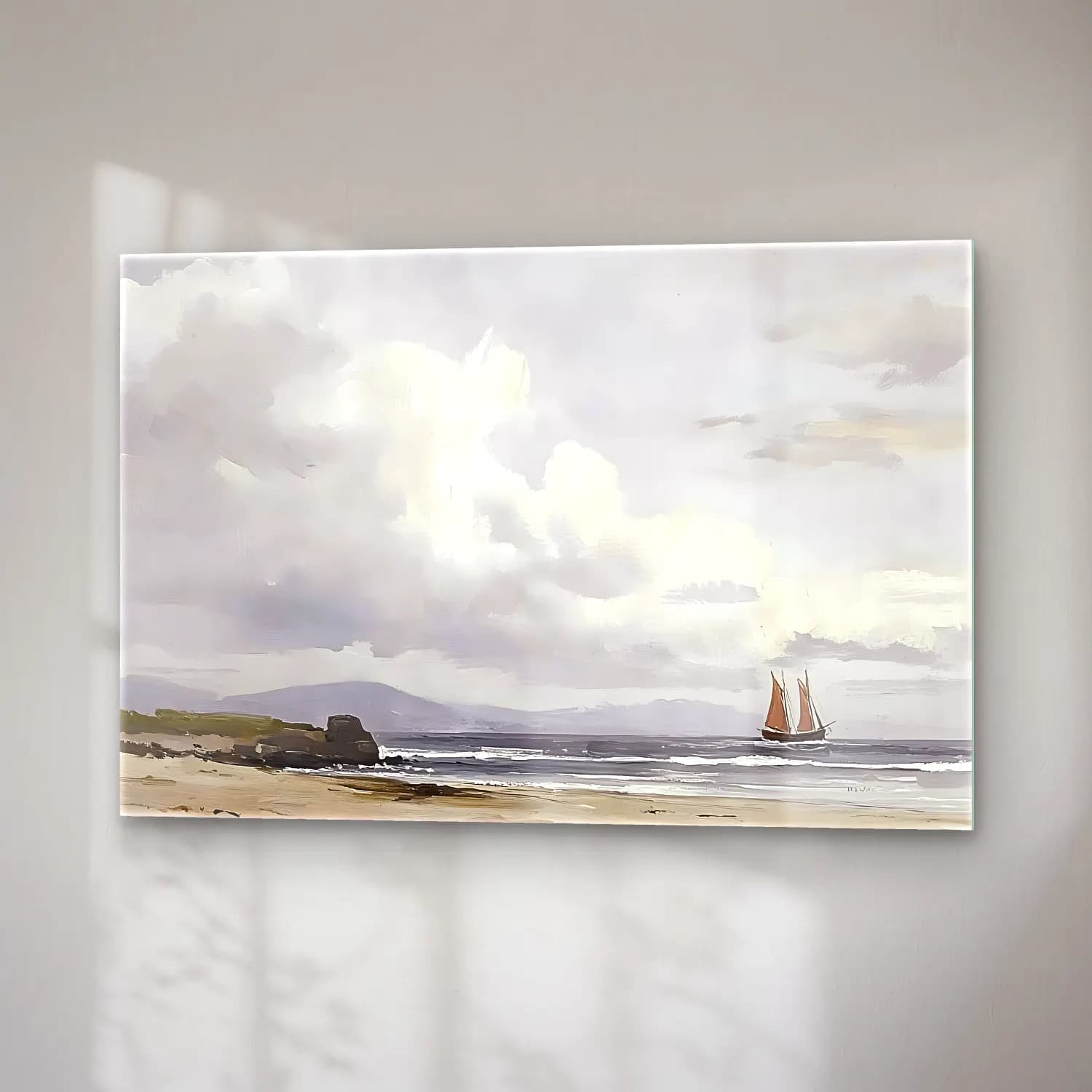 Yağlı Boya Yelkenliler No. 28 cam tablo — sağ açıdan görünüm