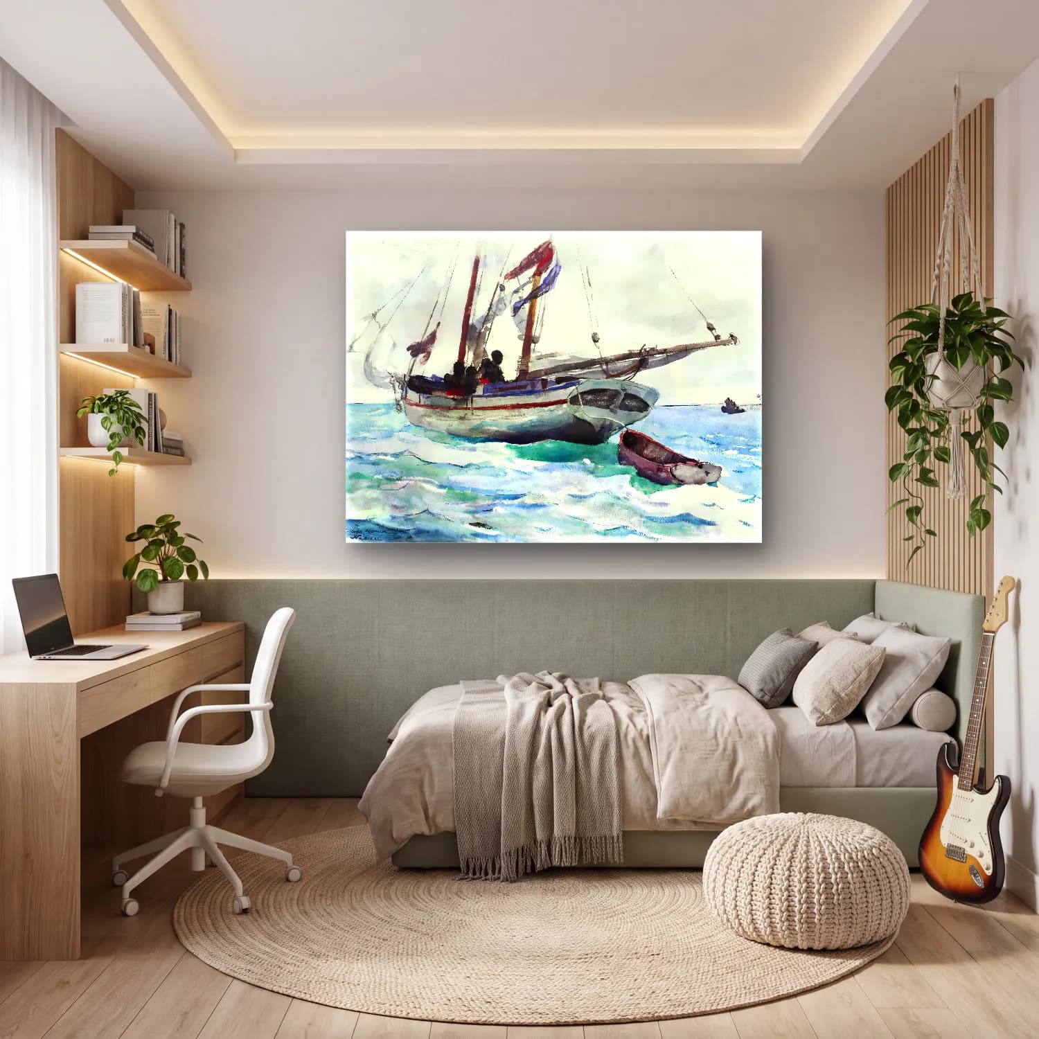 Suluboya Yelken Yarışı – Pastel Tonlar cam tablo — genç odasında