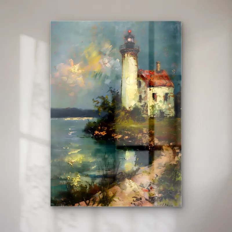 Yağlı Boya Deniz Feneri No. 7 cam tablo — Yağlı Boya Deniz Feneri No. 7 — yağlı boya deniz feneri