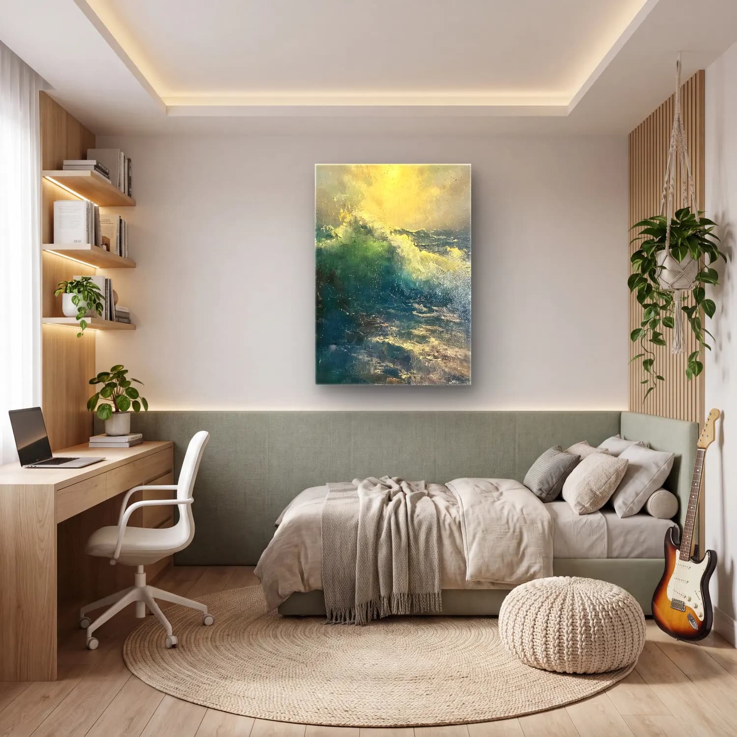 Yağlı Boya Fırtınalı Denizde Gemi No. 12 cam tablo — genç odasında
