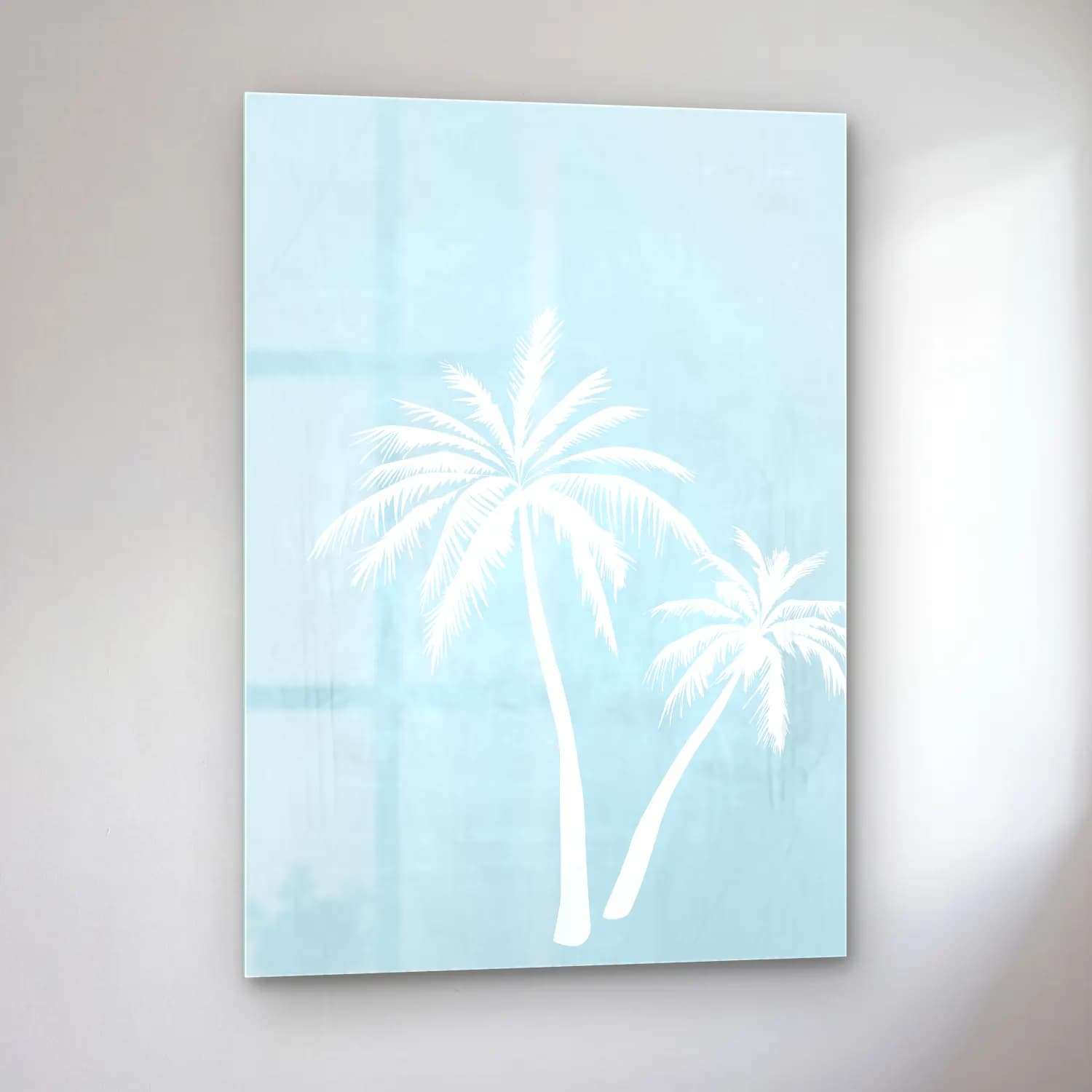Pastel Palmiyeli Tropik Sahil No. 2 cam tablo — sol açıdan görünüm