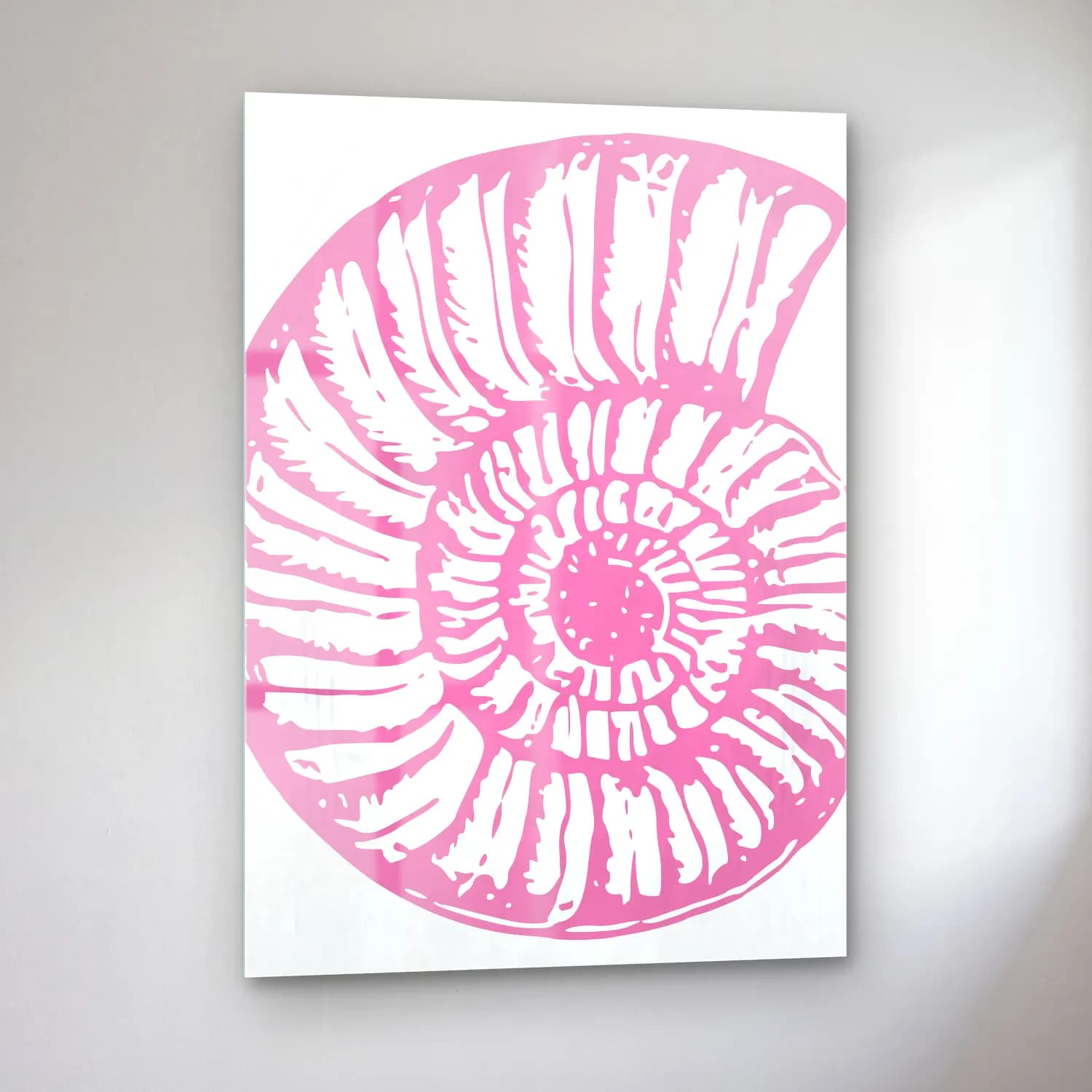 Pastel Deniz Kabukları No. 6 cam tablo — sol açıdan görünüm