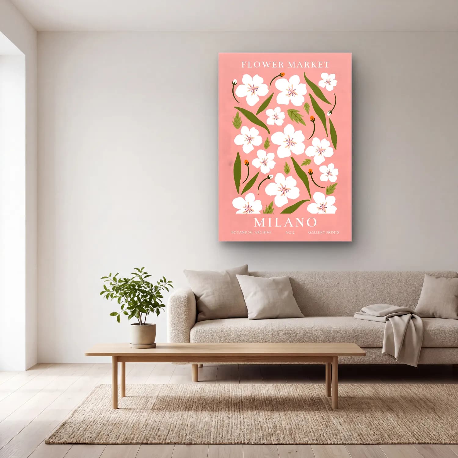Pastel Çiçek Deseni No. 17 cam tablo — açık renk salonda