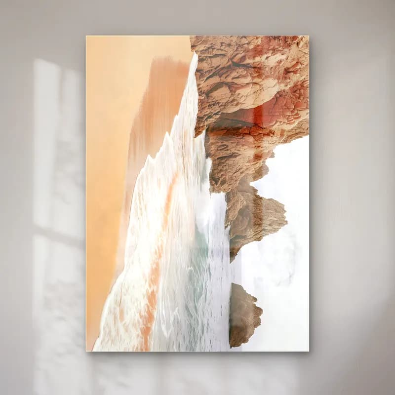 Pastel Dalgalı Sahil – Turuncu Tonlar cam tablo — Pastel Dalgalı Sahil – Turuncu Tonlar — pastel dalgalı sahil