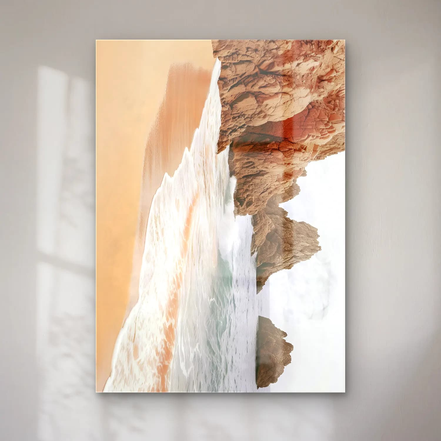 Pastel Dalgalı Sahil – Turuncu Tonlar cam tablo — Pastel Dalgalı Sahil – Turuncu Tonlar — pastel dalgalı sahil