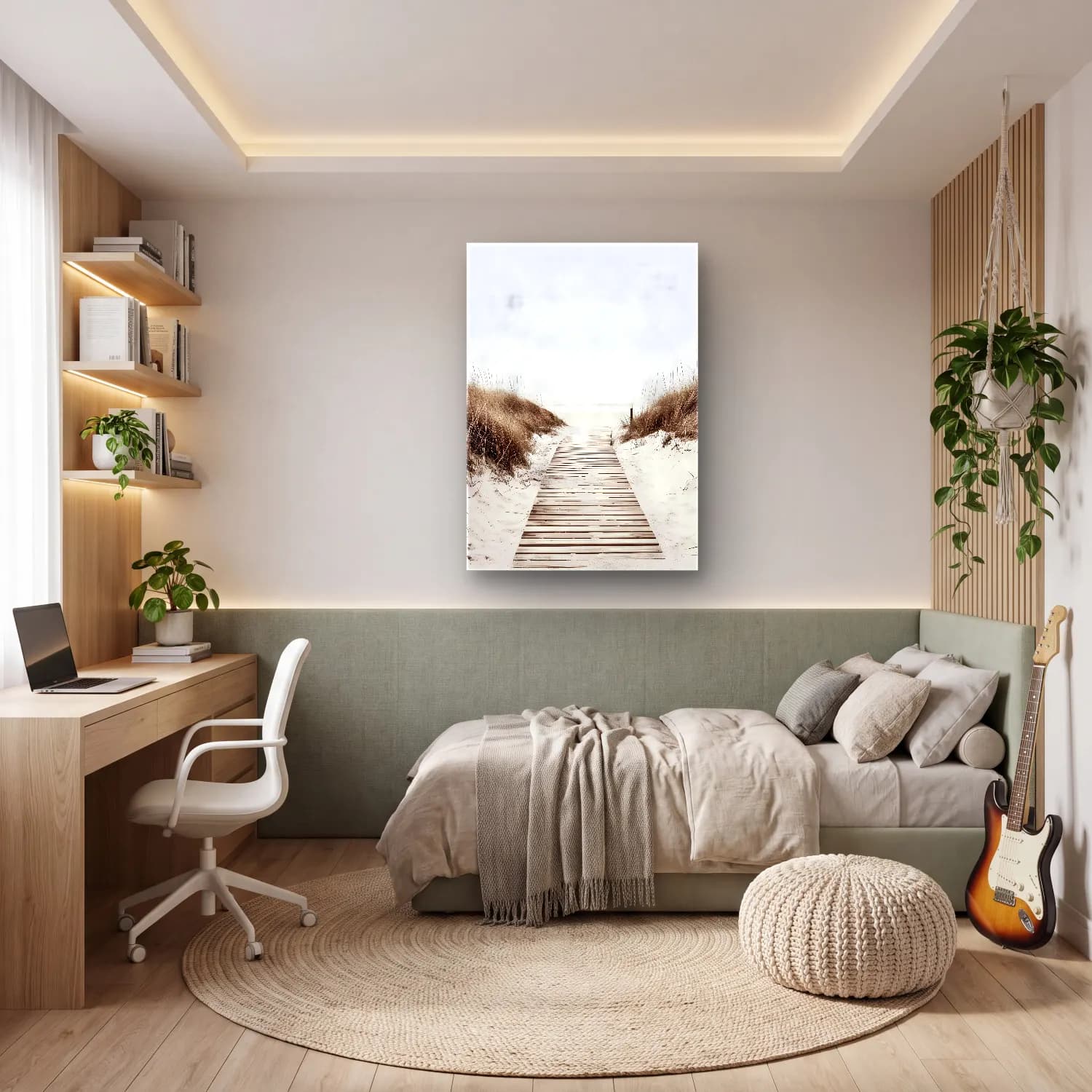 Pastel Sakin Deniz Ufku No. 4 cam tablo — genç odasında