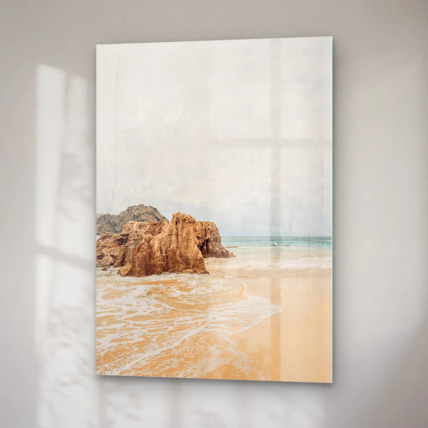 Pastel Dalgalı Sahil No. 4 cam tablo — sağ açıdan görünüm