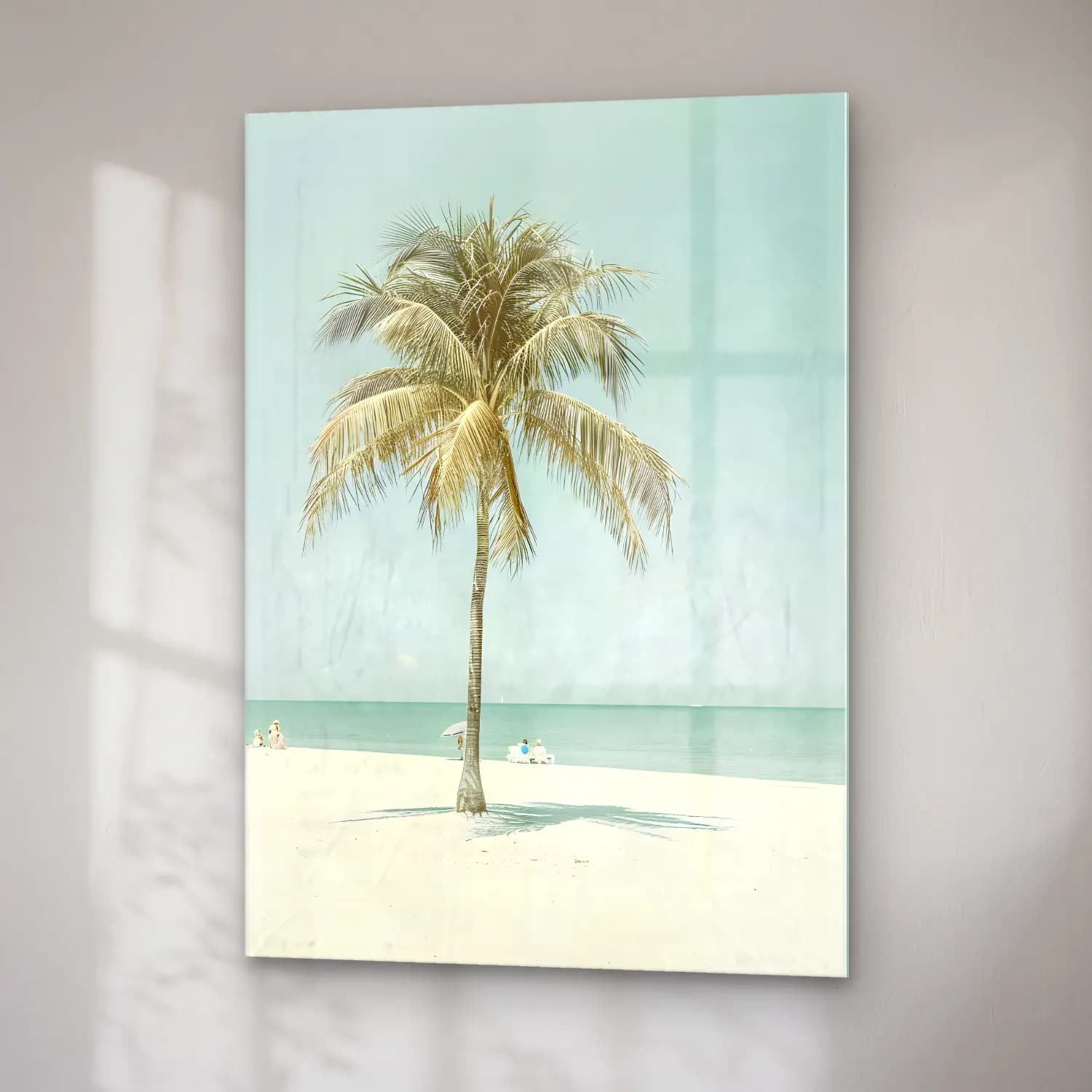 Pastel Palmiyeli Tropik Sahil No. 4 cam tablo — sağ açıdan görünüm