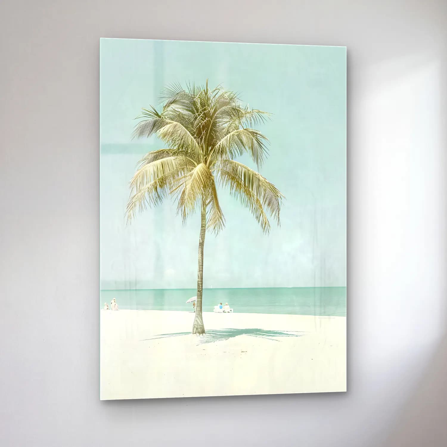 Pastel Palmiyeli Tropik Sahil No. 4 cam tablo — sol açıdan görünüm