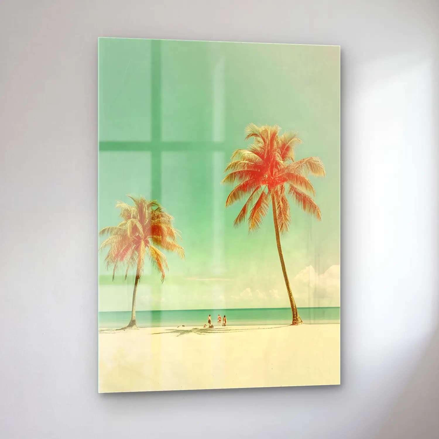 Pastel Palmiyeli Tropik Sahil No. 5 cam tablo — sol açıdan görünüm