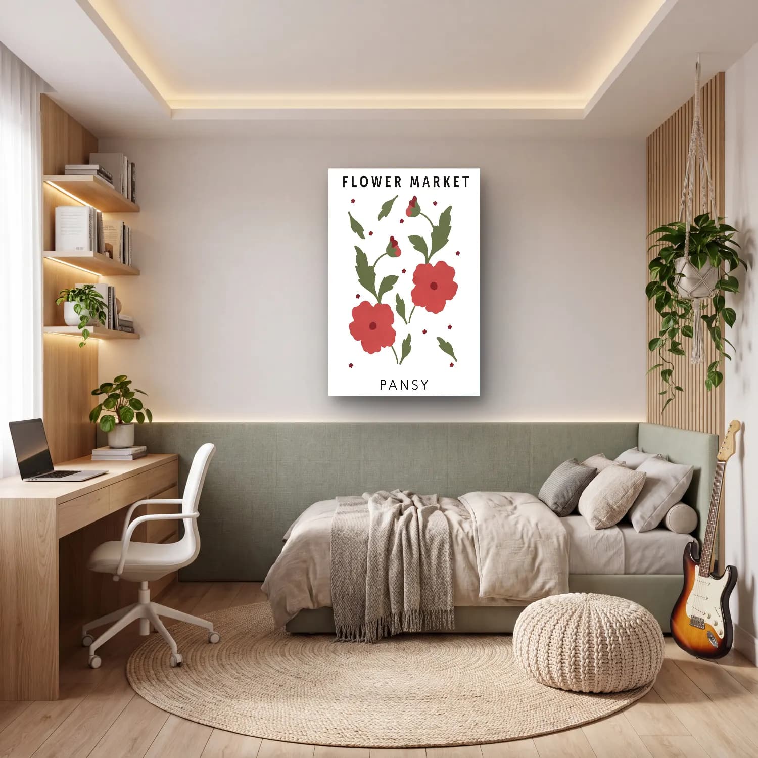Pastel Çiçek Deseni No. 18 cam tablo — genç odasında