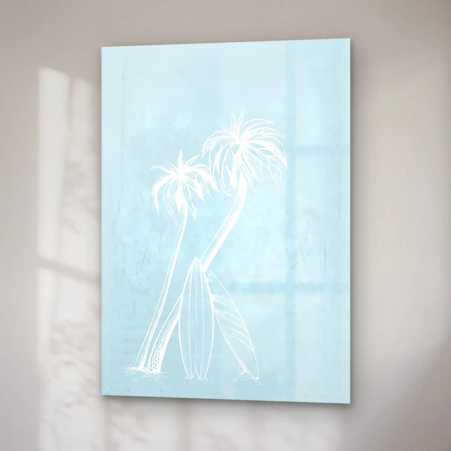 Pastel Palmiyeli Tropik Sahil No. 7 cam tablo — sağ açıdan görünüm