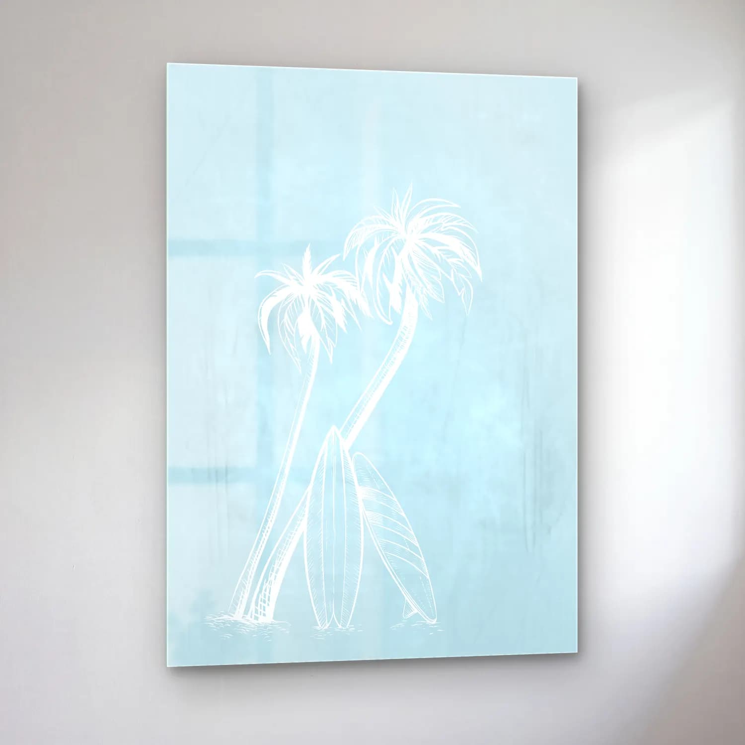 Pastel Palmiyeli Tropik Sahil No. 7 cam tablo — sol açıdan görünüm