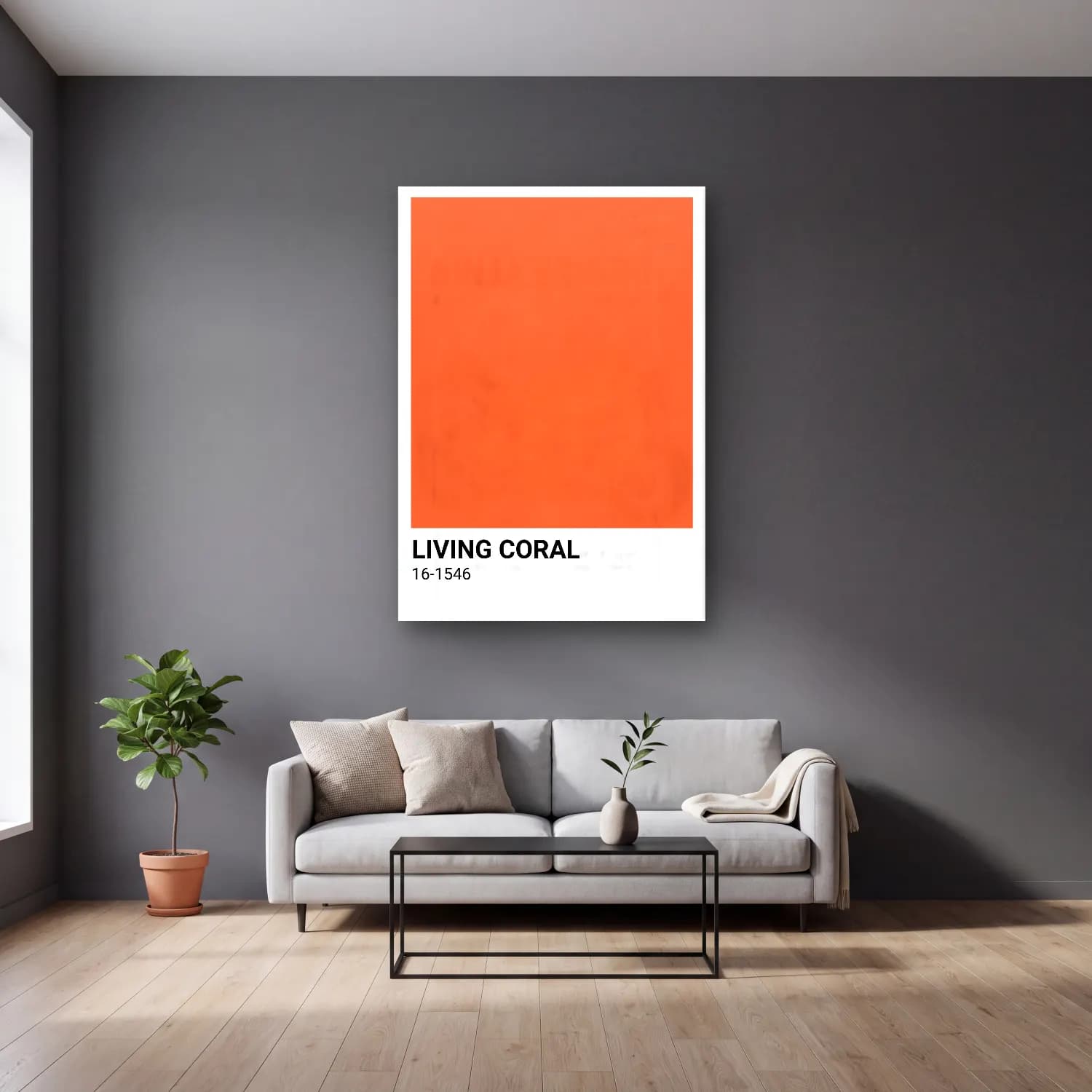Pastel Renk Alanları No. 41 cam tablo — gri duvarlı salonda