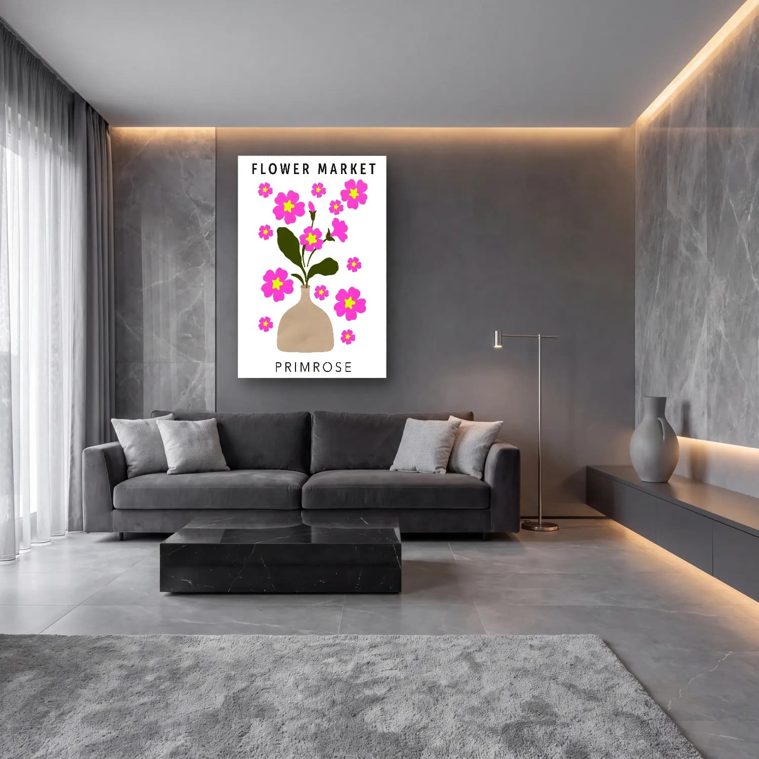 Pastel Vazo – Pembe Tonlar cam tablo — lüks salon duvarında
