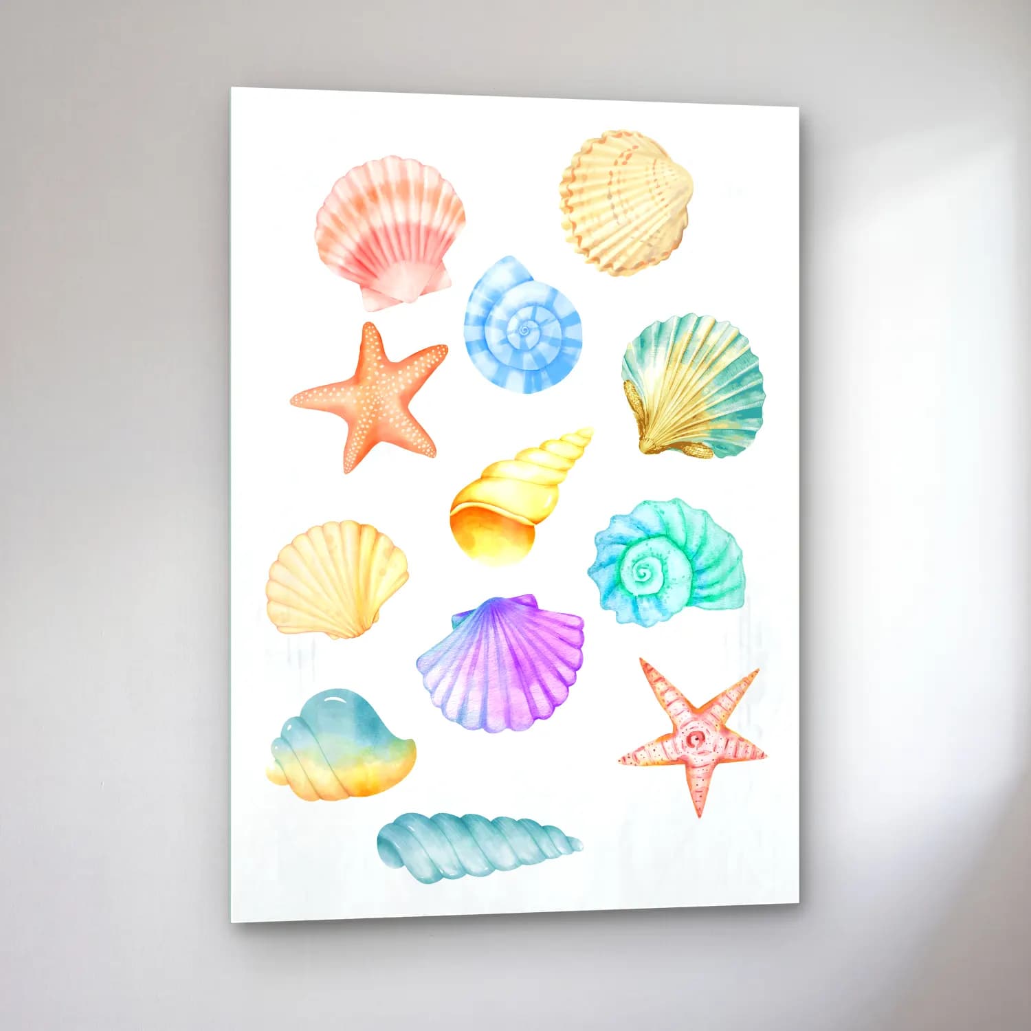 Pastel Deniz Kabukları – Pastel Tonlar cam tablo — sol açıdan görünüm