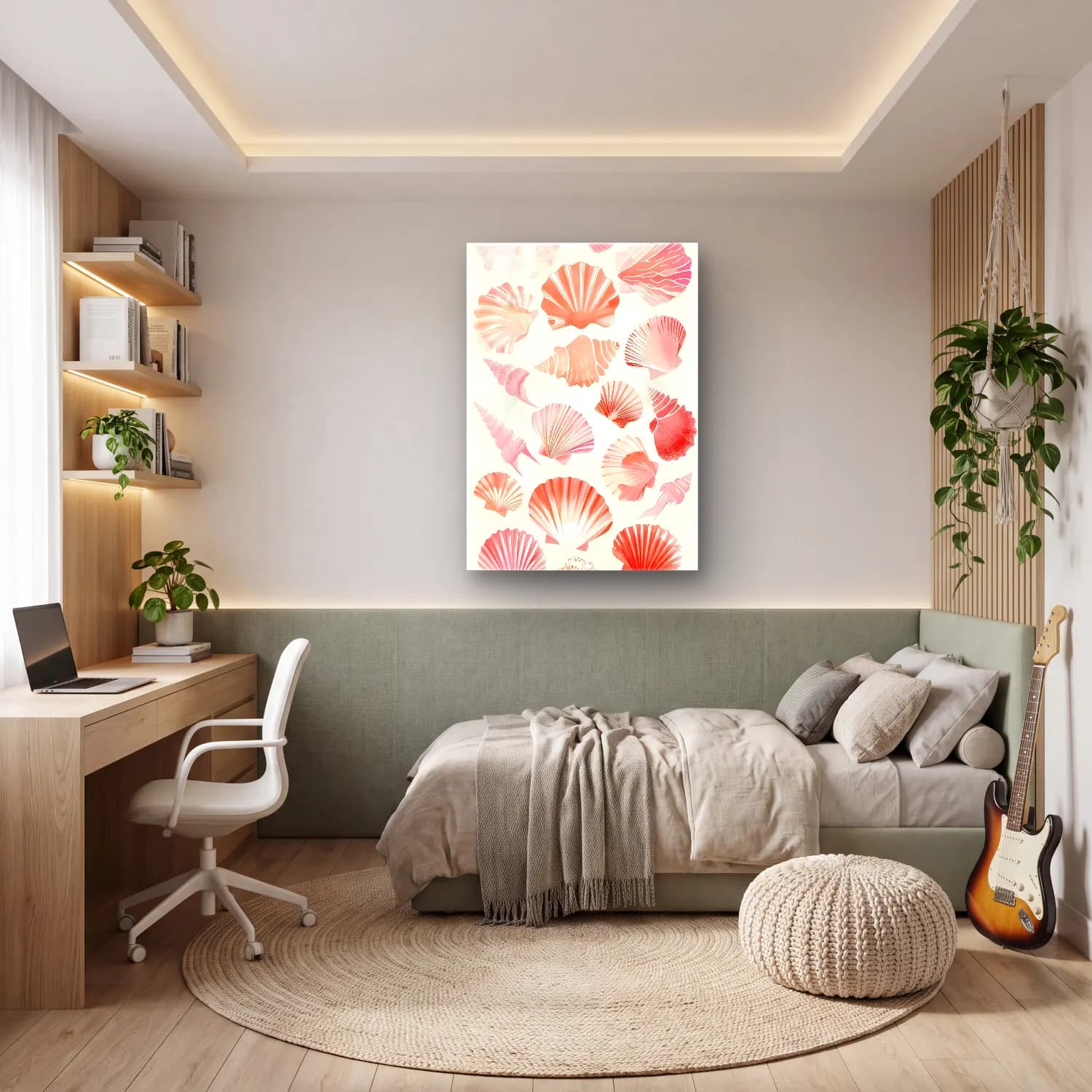 Pastel Deniz Kabukları No. 9 cam tablo — genç odasında
