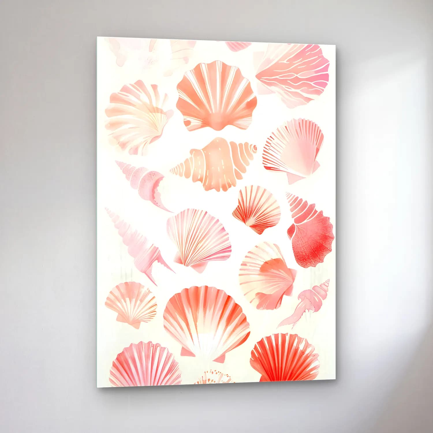 Pastel Deniz Kabukları No. 9 cam tablo — sol açıdan görünüm