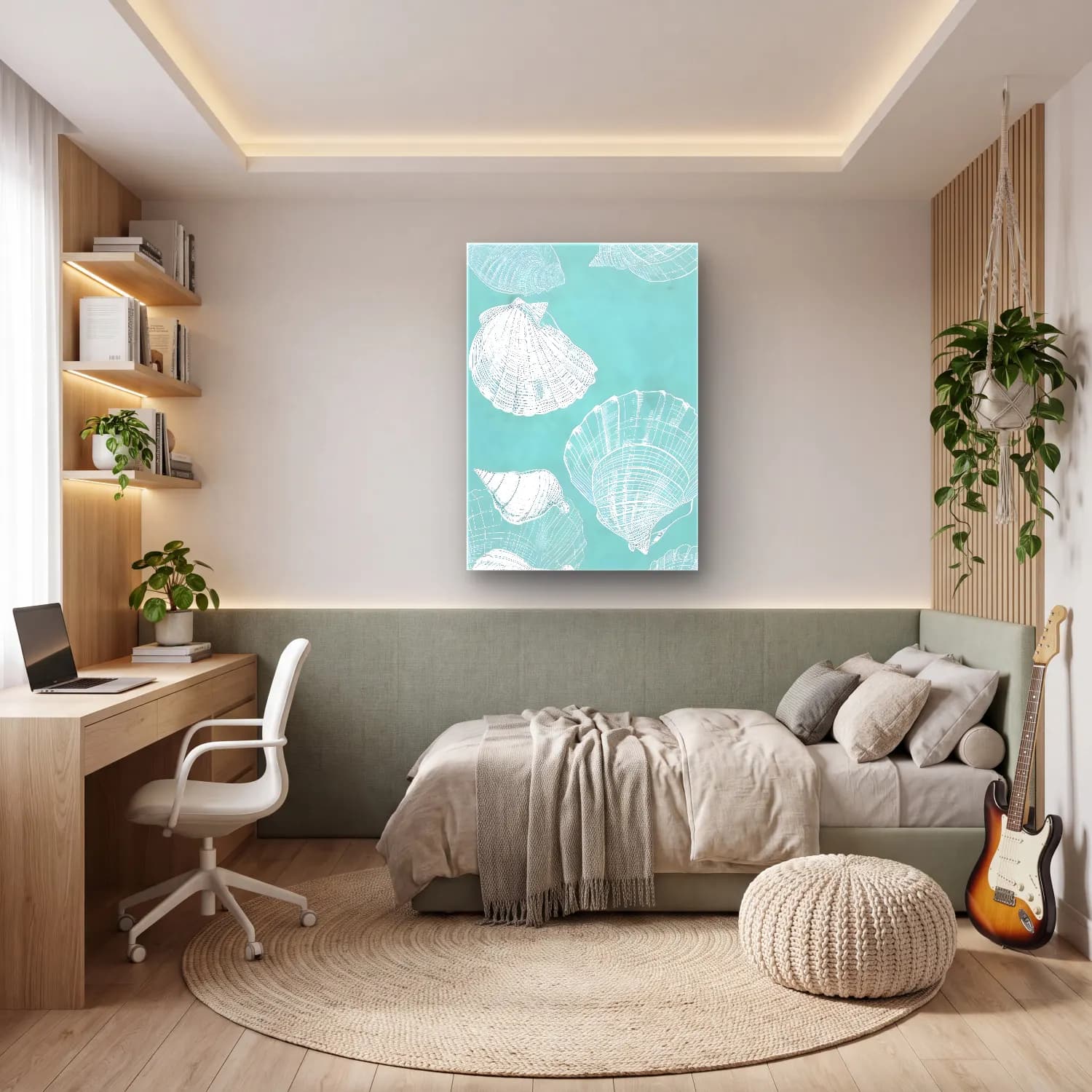 Pastel Deniz Kabukları No. 11 cam tablo — genç odasında