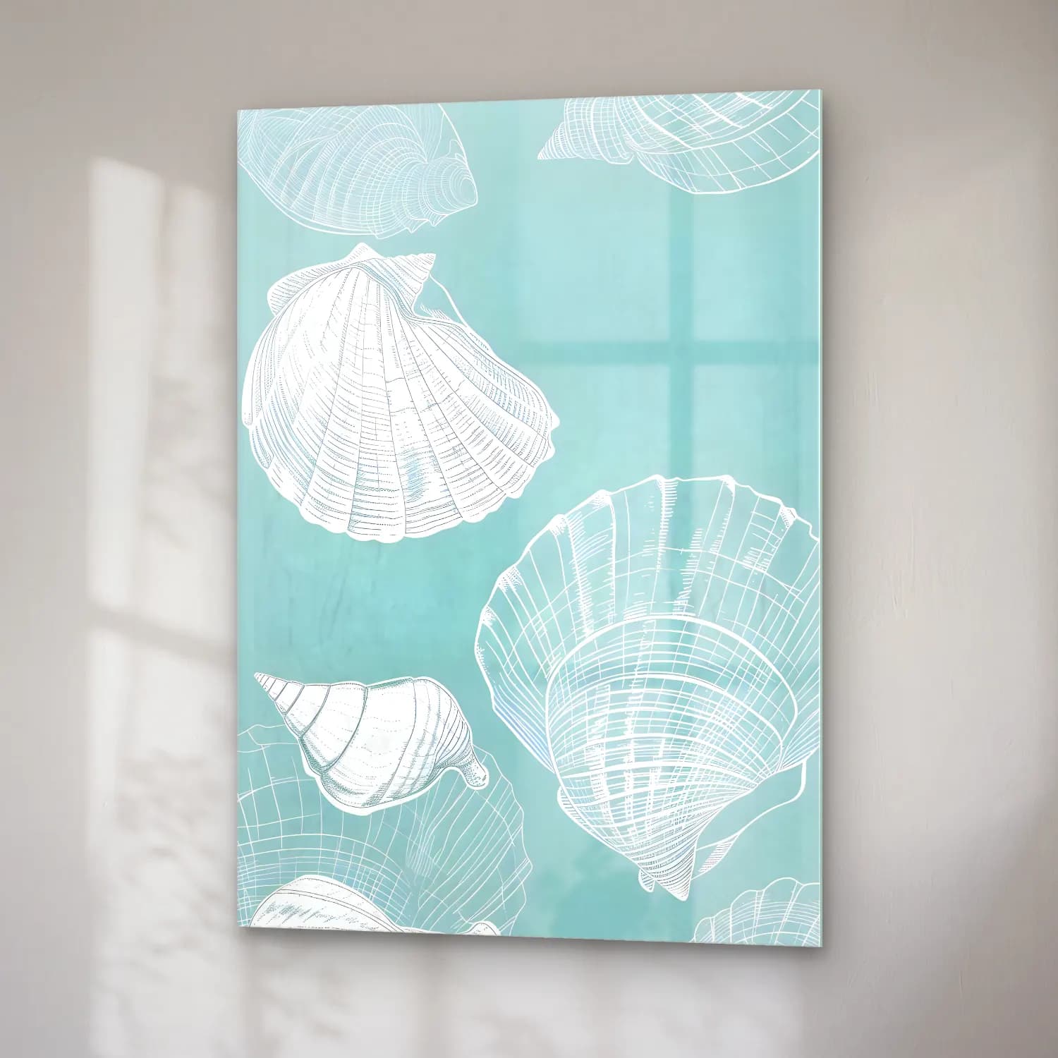 Pastel Deniz Kabukları No. 11 cam tablo — sağ açıdan görünüm