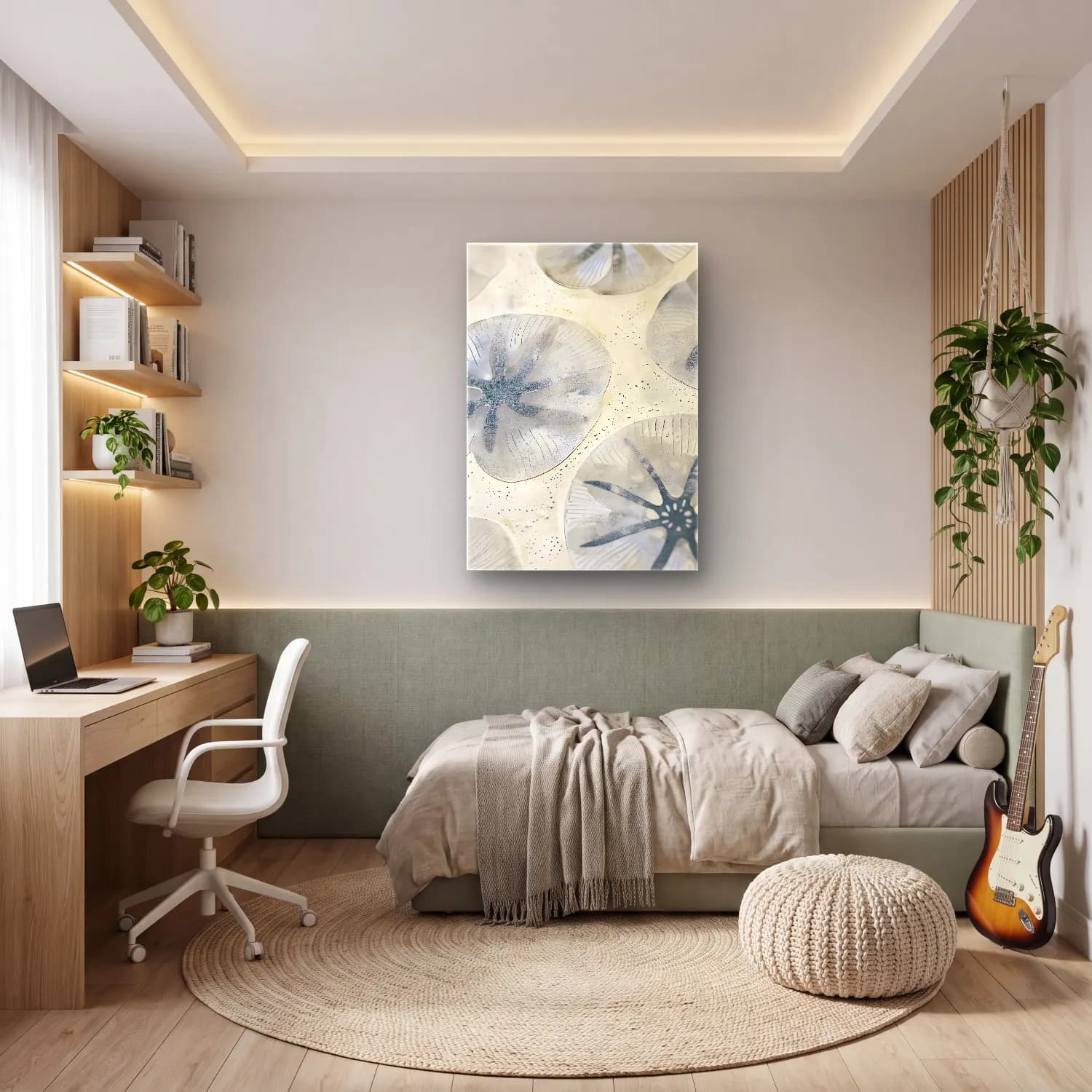 Modern Soyut Çiçek Deseni – Siyah Beyaz Tonlar cam tablo — genç odasında