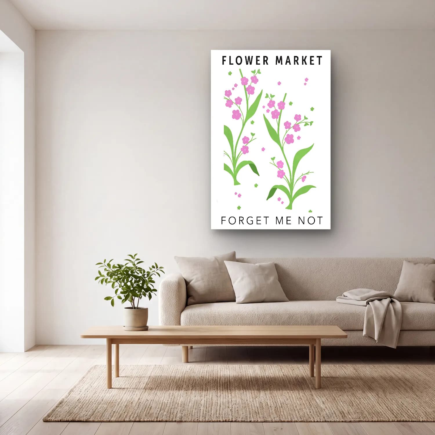 Pastel Çiçek Deseni No. 19 cam tablo — açık renk salonda