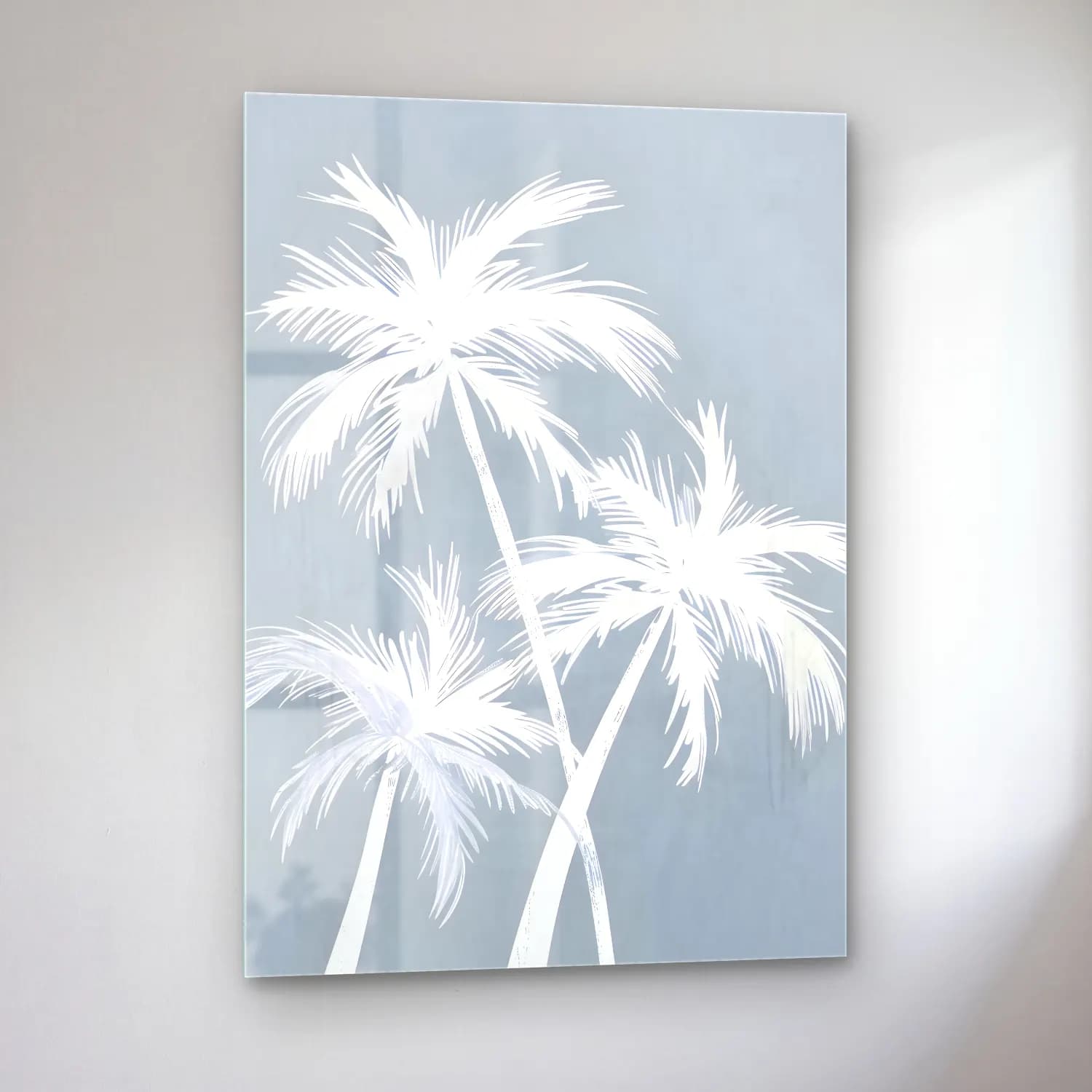 Pastel Palmiyeli Tropik Sahil No. 10 cam tablo — sol açıdan görünüm