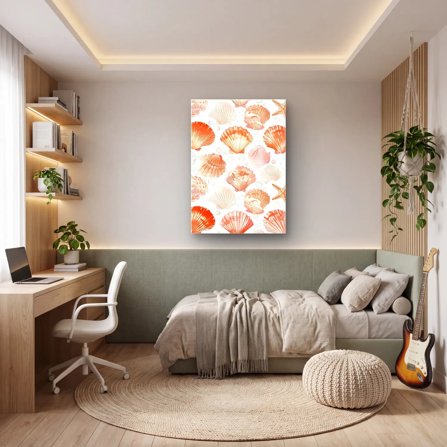 Pastel Deniz Kabukları – Turuncu Tonlar cam tablo — genç odasında