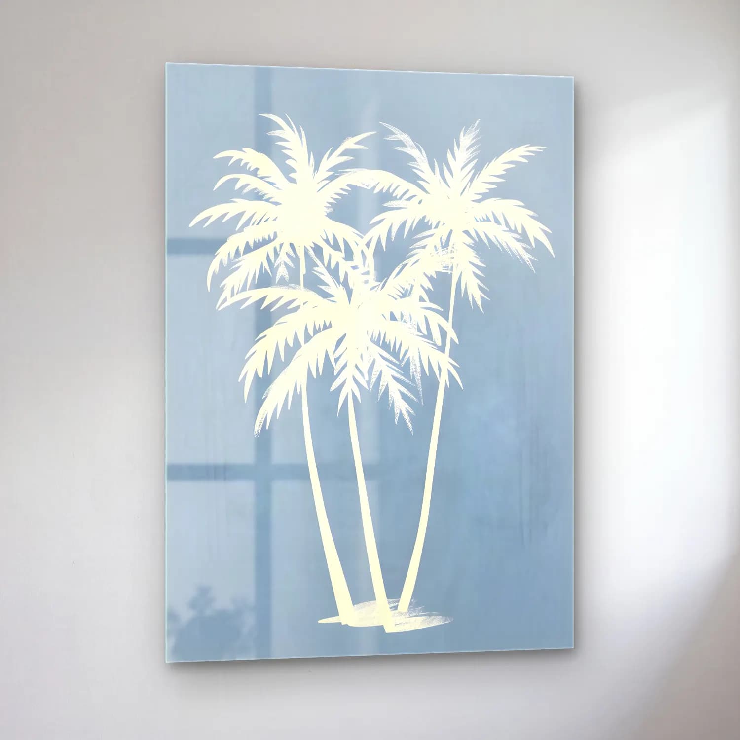 Pastel Palmiyeli Tropik Sahil No. 11 cam tablo — sol açıdan görünüm