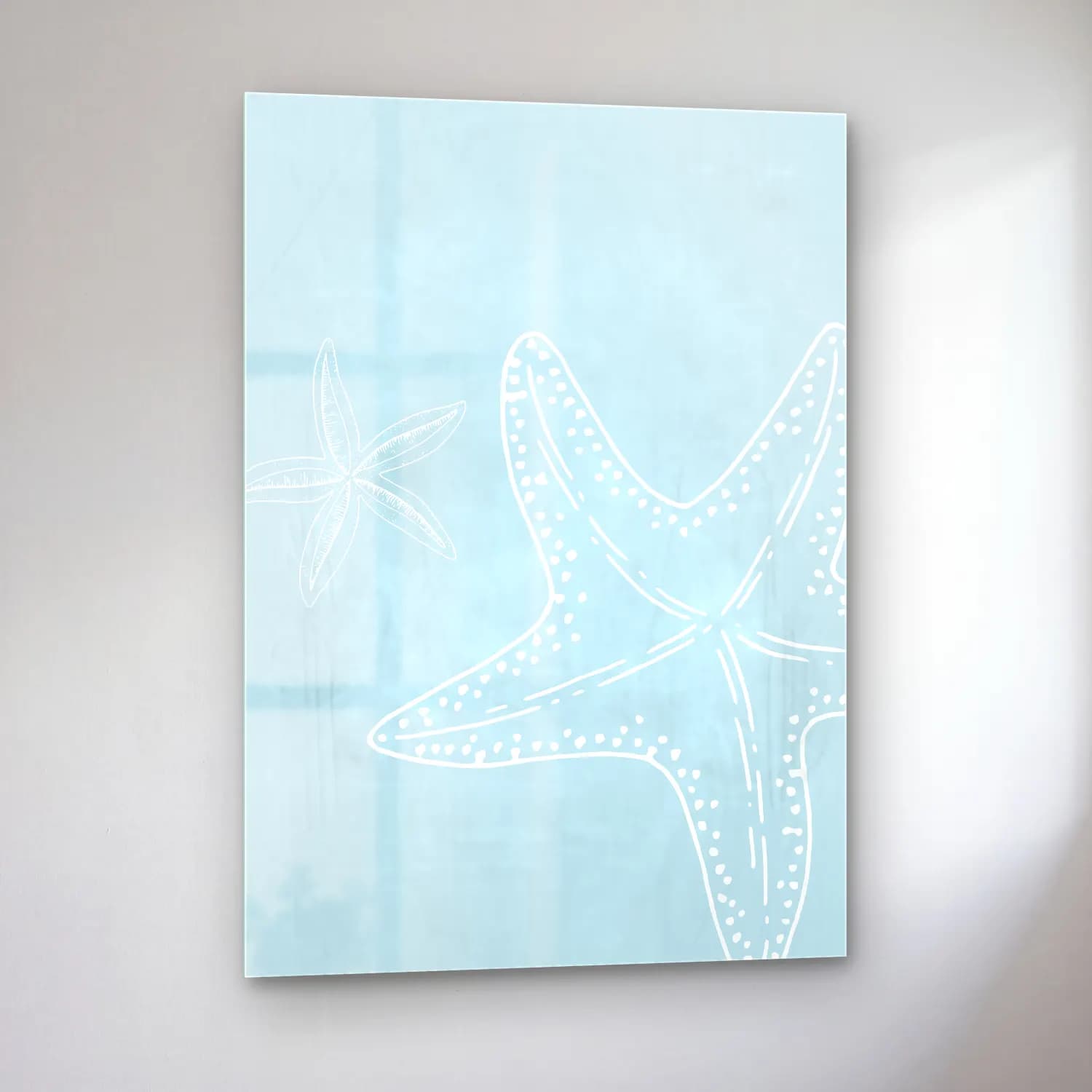 Pastel Deniz Kabukları No. 16 cam tablo — sol açıdan görünüm