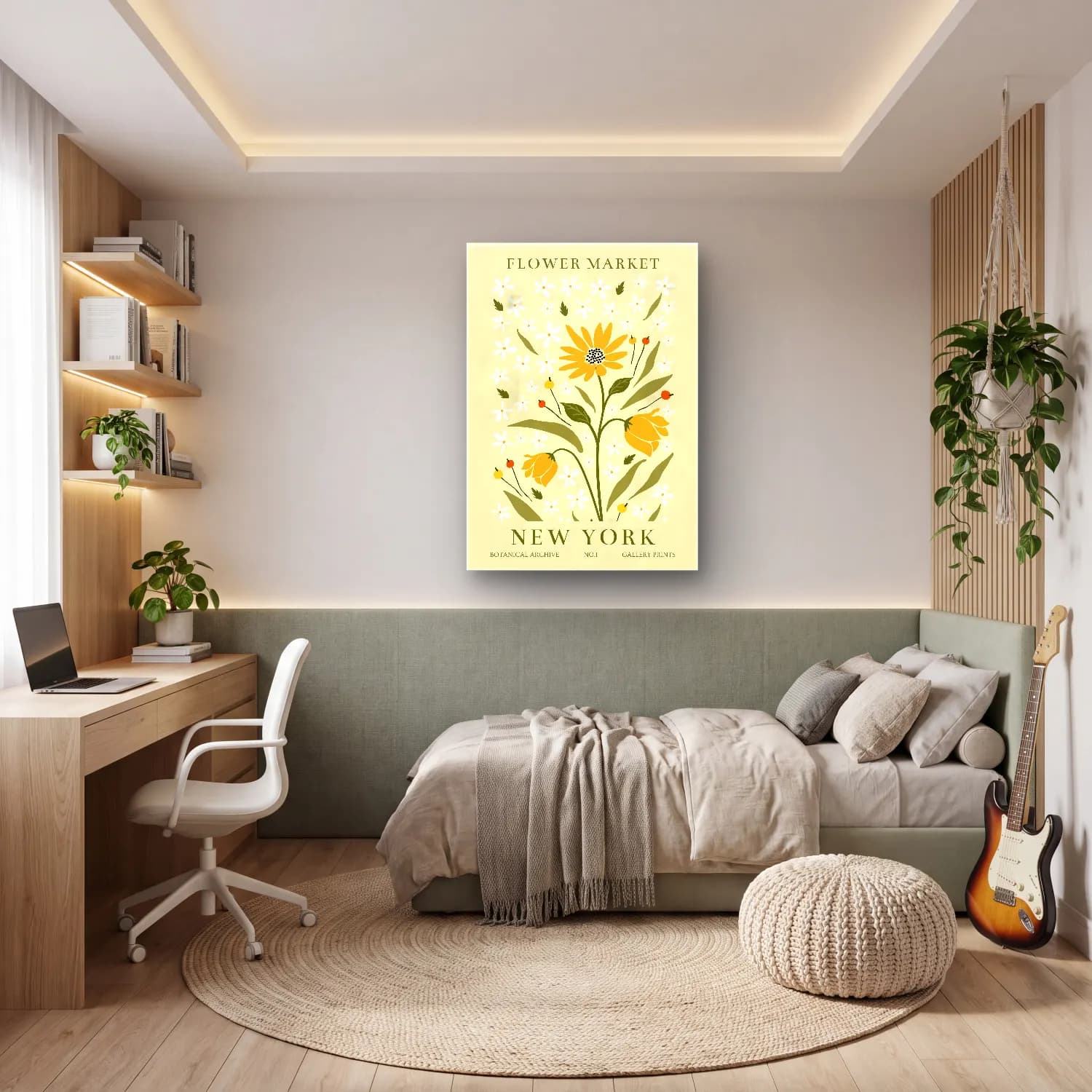 Retro Çiçek Deseni No. 40 cam tablo — genç odasında