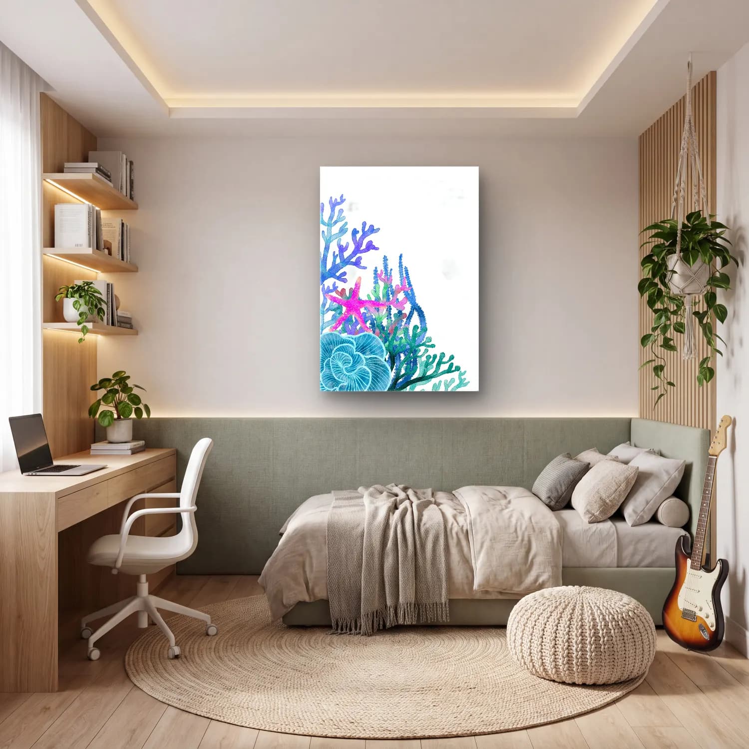 Suluboya Çiçek Deseni – Pembe Tonlar cam tablo — genç odasında